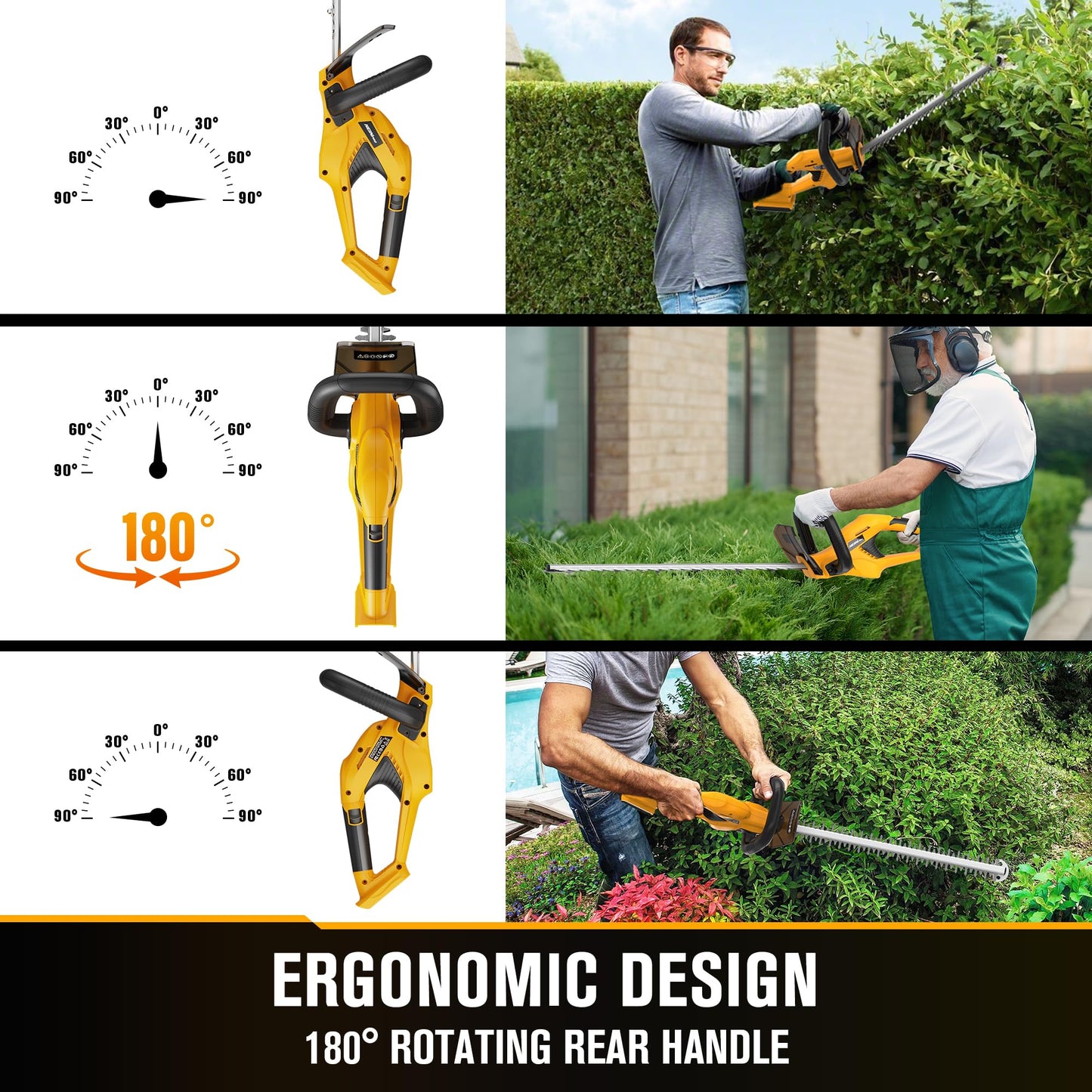 HEINPRO Cordless Hedge Trimmer 22-Inch Compatible with DEWALT 20V MAX Battery, Electric Hedge Trimmer Cordless, Bush Trimmers for Garden, Battery Powered Hedge Trimmers, Yellow (Tool Only)