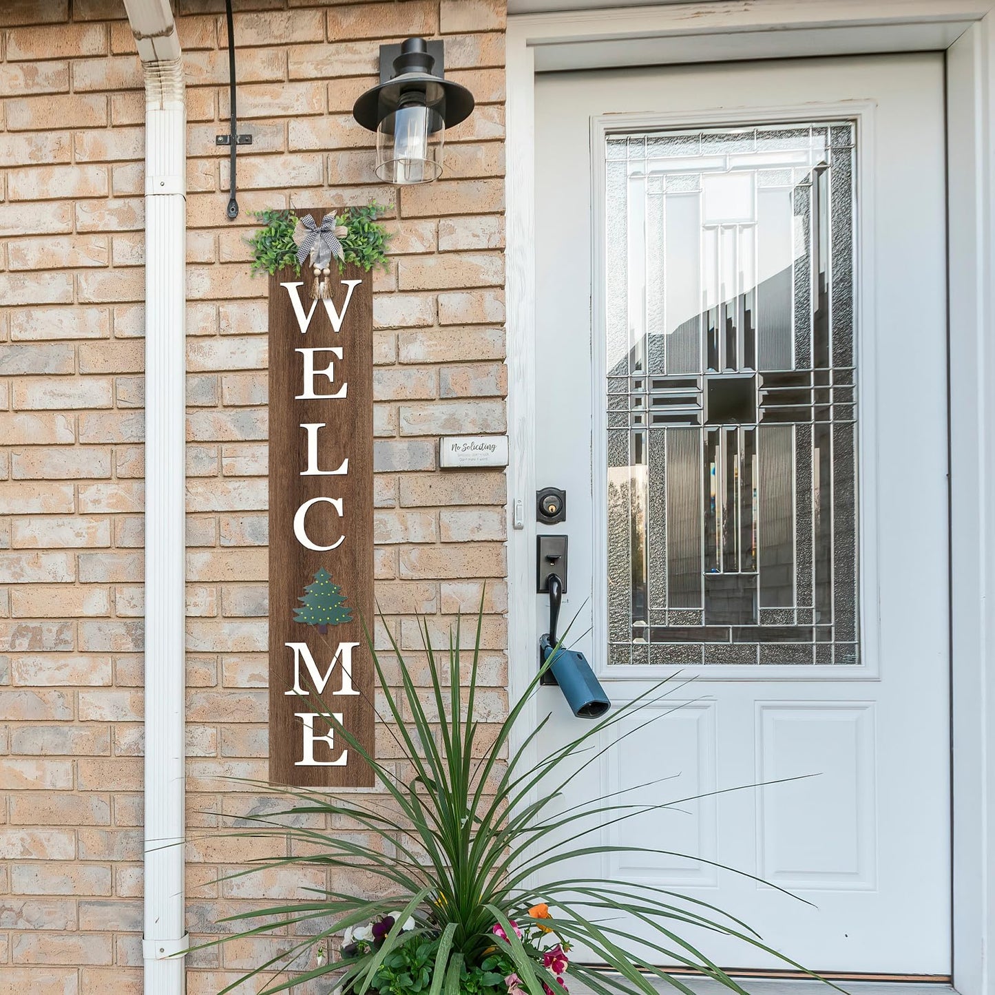 SRSZHIYUE Interchangeable Welcome Sign for Front Door Standing 47"X8" with 12 Pcs Designed Icons Outdoor Front Porch Tall Garden Patio Signs Large Vertical Leaner Vertical Wood Frame Outside Decor (Wood)