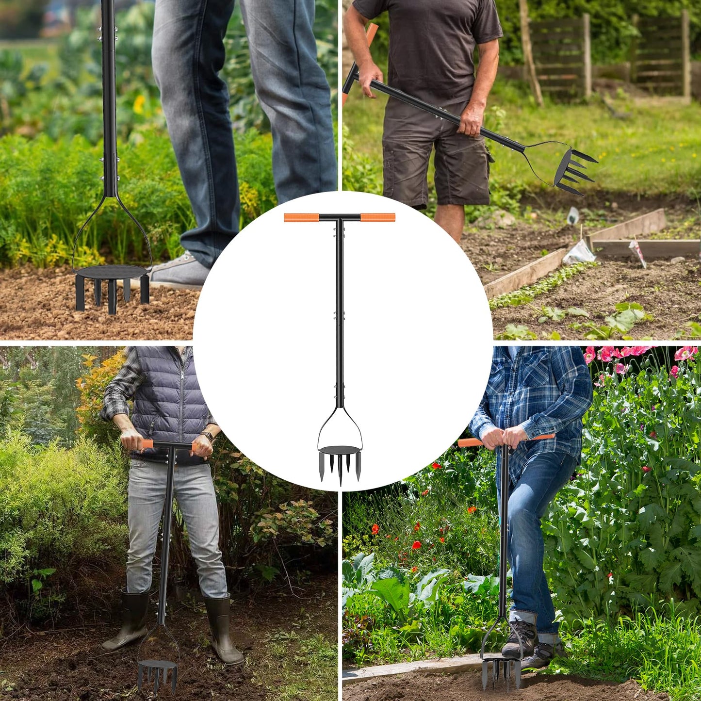 Luvenia Hand Tiller Cultivator with 5.1 Inch Deep 8 Steel Teeth, Manual Soil Tiller Garden Tool 40 Inch with Anti-Slip Pedal，Garden Claw for Weeding, Planting Aerating, Mixing Soil