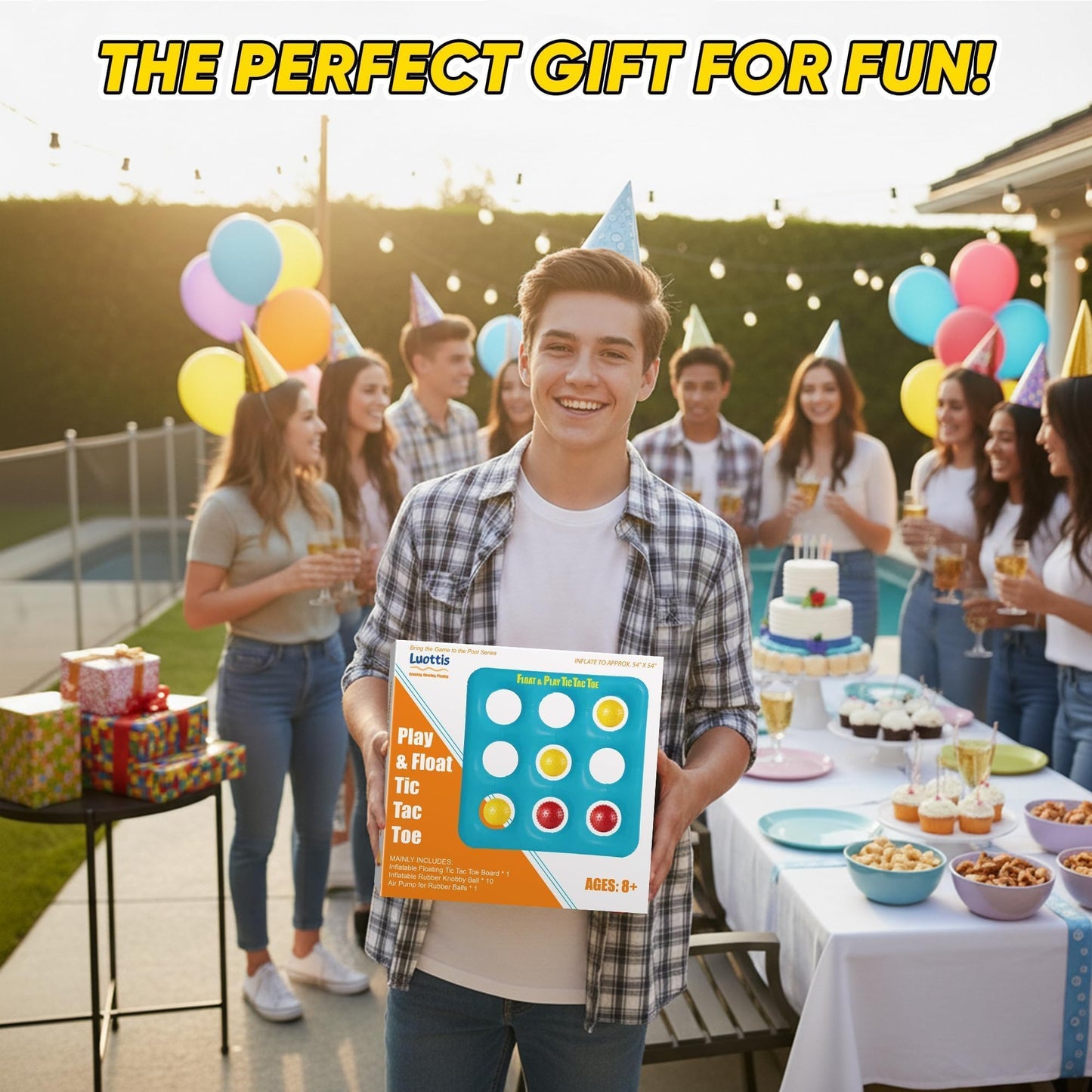 Luottis Inflatable Tic Tac Toe Pool Game Set – Pool Toys with 10 Balls, Fun for Kids, Teens, Adults, Family, Party, Beach, Outdoor & Indoor, 2-10 Players