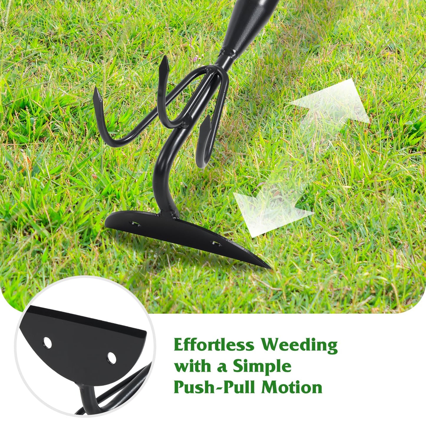 COCONUT 2-in-1 Garden Hoe, 45" Weeding & Cultivating Tool with Curved Tines & Sharp Blade, Stand-Up Design Saves Your Back, for Loosening Soil in Vegetable Garden & Flower Beds