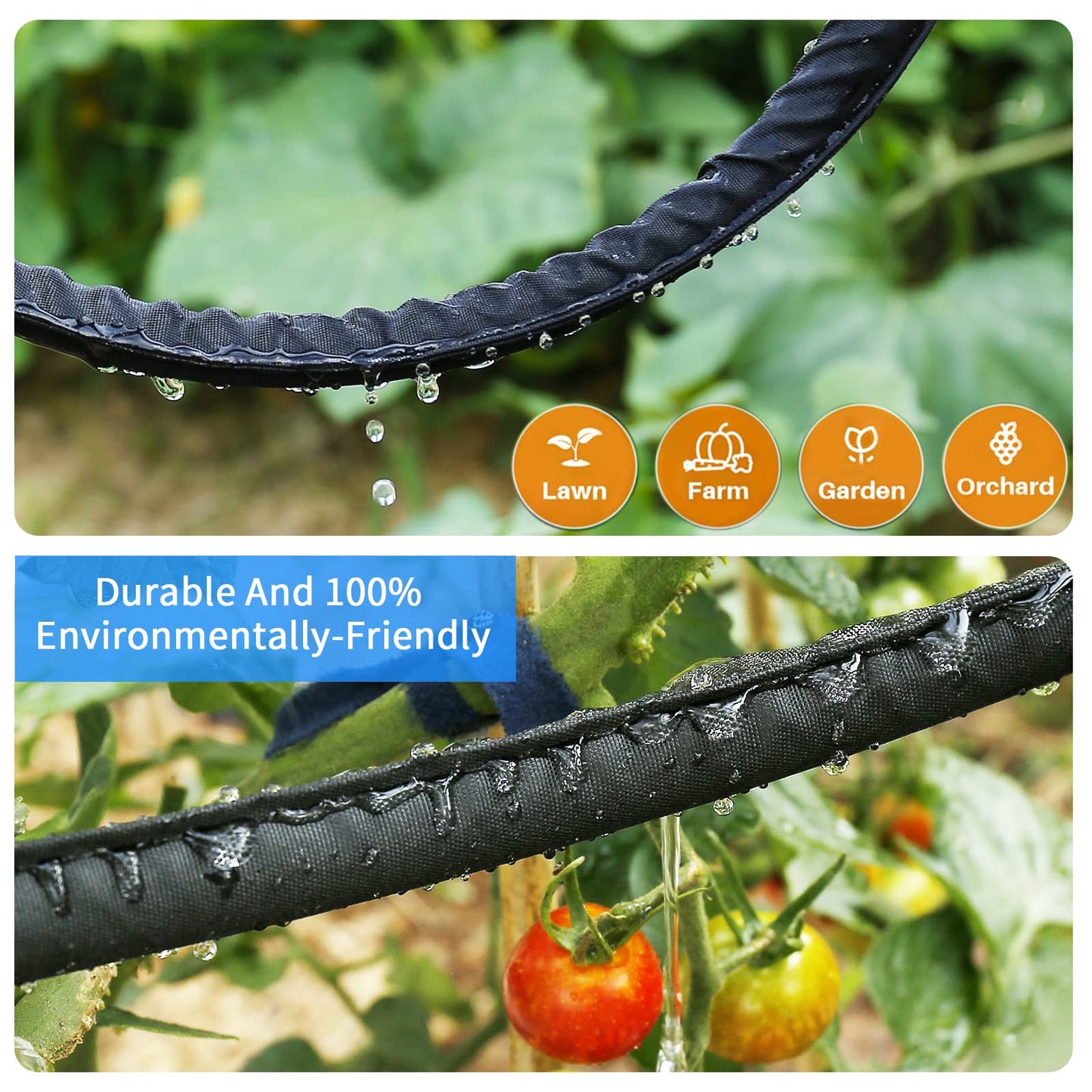 Hlinker Flat Soaker Hose 100 FT for Garden Beds, 50Ft 2Packs 1/2" Linkable Consistent Drip Irrigation Hose Save 80% Water, Leakproof Heavy Duty Double Layer Sprinkler Hose