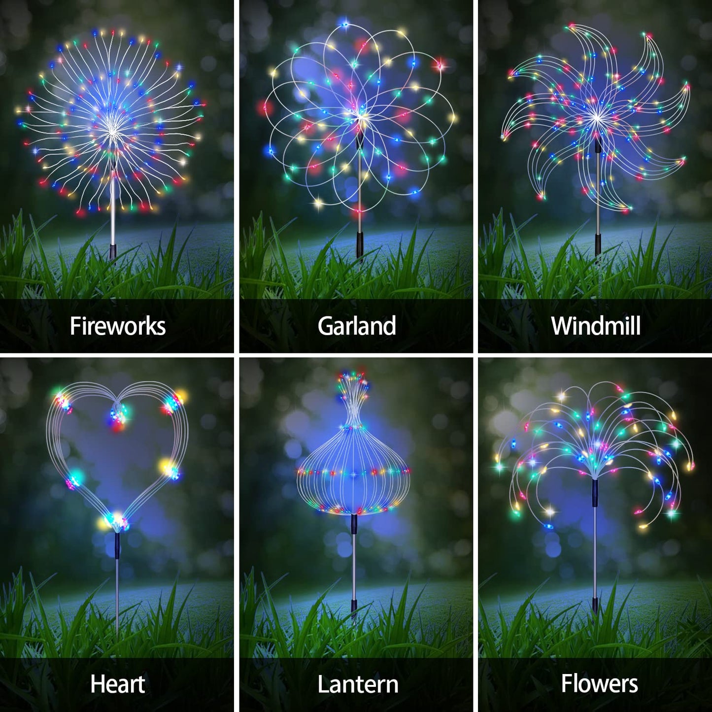 Maleyt 6 Pack Solar Garden Lights, Firework Lights, Decorative, 8 Lighting Modes with Remote 120 LED Twinkling Waterproof Landscape Outdoor Decor, for Pathway Backyard Walkway Patio