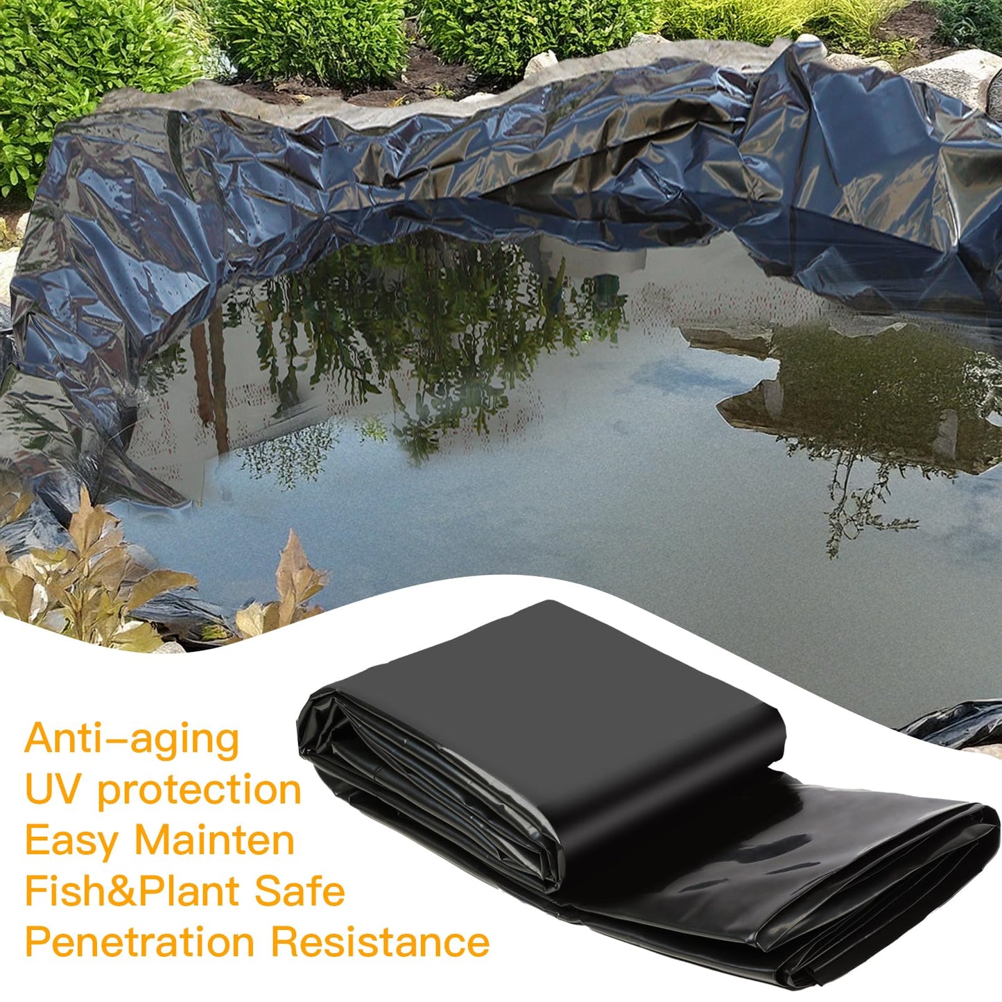 TezhiIe Pond Liner 13 x 17 FT, LDPE Pond Liners for Outdoor Ponds, 20 Mil Thickness, Easy Cutting Fish Pond Liner, Flexible & Durable Pond Liner for Aquaculture, Koi Ponds, Water Garden