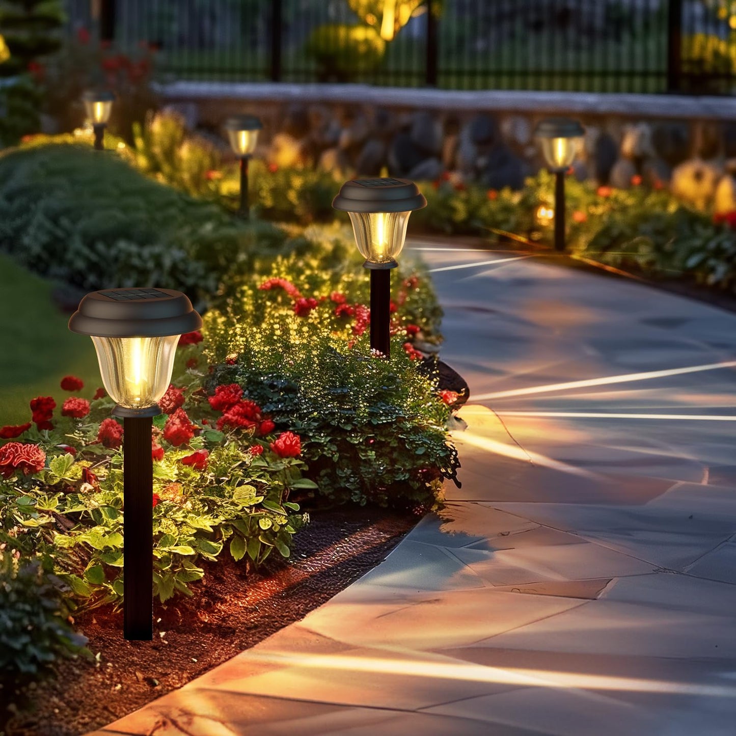 Solar Lights Outdoor, 6 Pack Metal Solar Pathway Lights, Heavy Duty Stainless Steel & Glass, Auto On/Off Waterproof Garden Lights for Driveway Landscape Walkway Yard Outdoor Decor (Warm White)