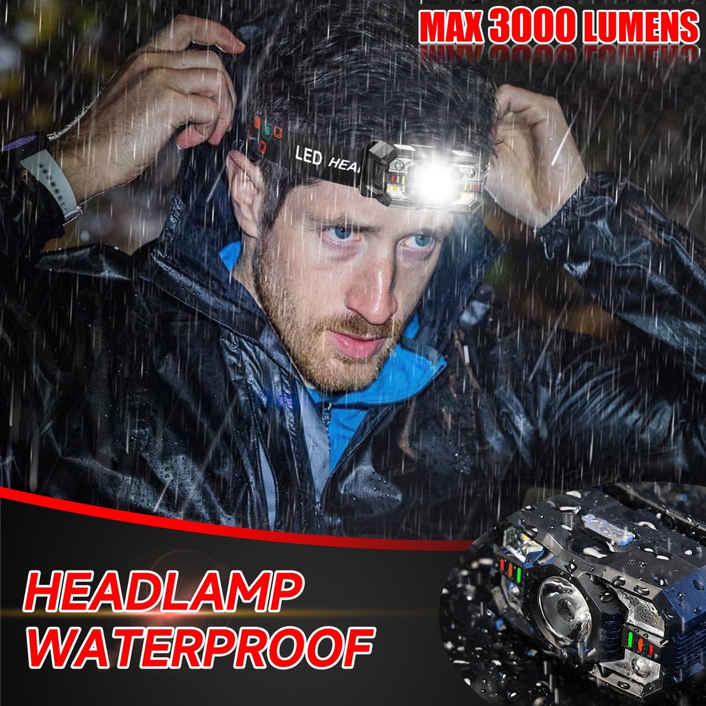 Northlet Headlamp Rechargeable 6Pack, 3000 Lumen Ultra-Light Bright Headlamp Flashlight with White Red Light, LED Headlight, 5+5 Mode for Outdoor Camping Fishing Running Hiking