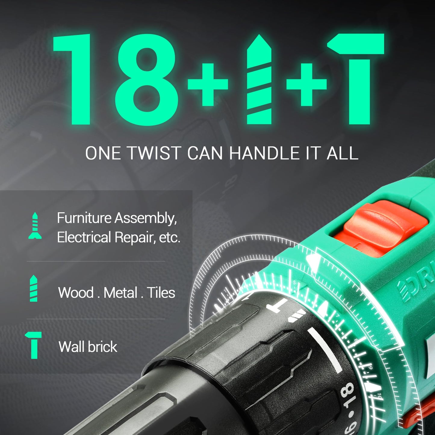 DCA 20V Cordless Hammer Drill Set, 354 In-lb Torque, 1/2" Keyless Chuck, 22500 IPM, 2 Variable Speeds, 18+1+1 Position, Power Impact drill with 14 Drill/Driver Bits for Brick, Metal, Wood ADJZ2035i13