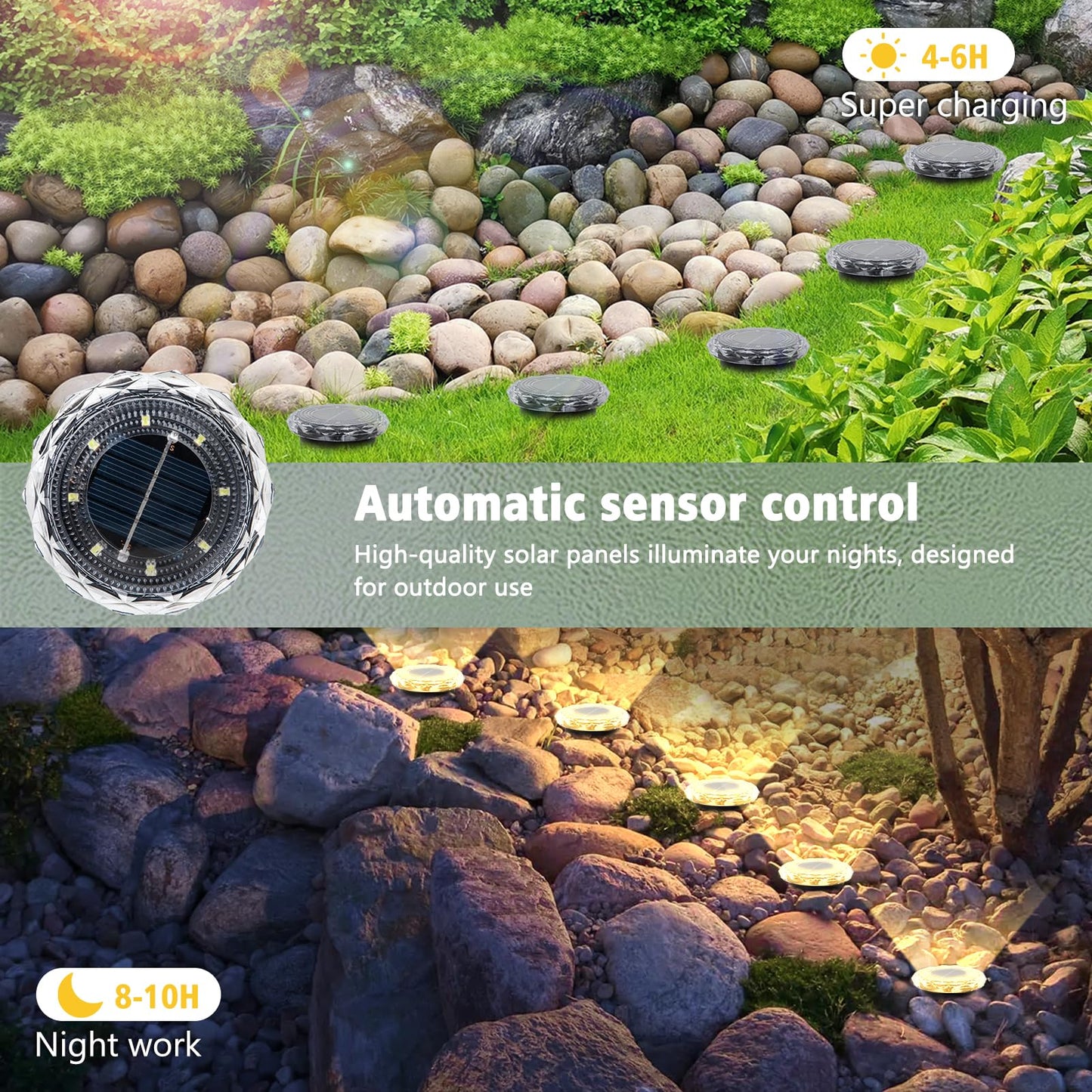 echosari 6 Pack Solar Ground Lights, Upgraded Solar Garden Lights Auto ON/Off Landscape Lighting Outdoor In-Ground Lights Waterproof Long Lasting for Pathway Walkway Patio (Warm White)