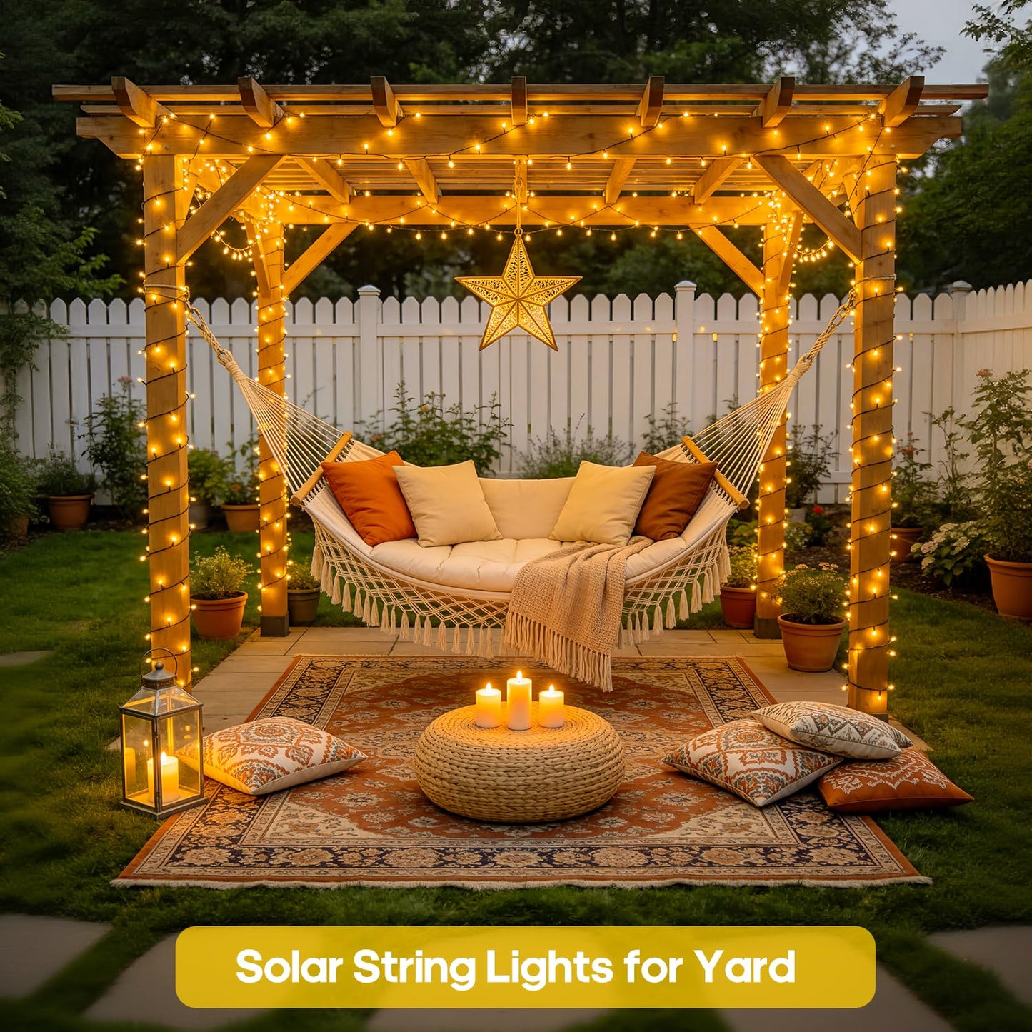 JMEXSUSS 2 Pack Solar String Lights Outdoor Waterproof, Total 400 LED 151FT Solar Christmas Lights Outdoor, 8 Modes Solar Powered String Lights for Outside Patio Yard Tree Decorations, Warm White