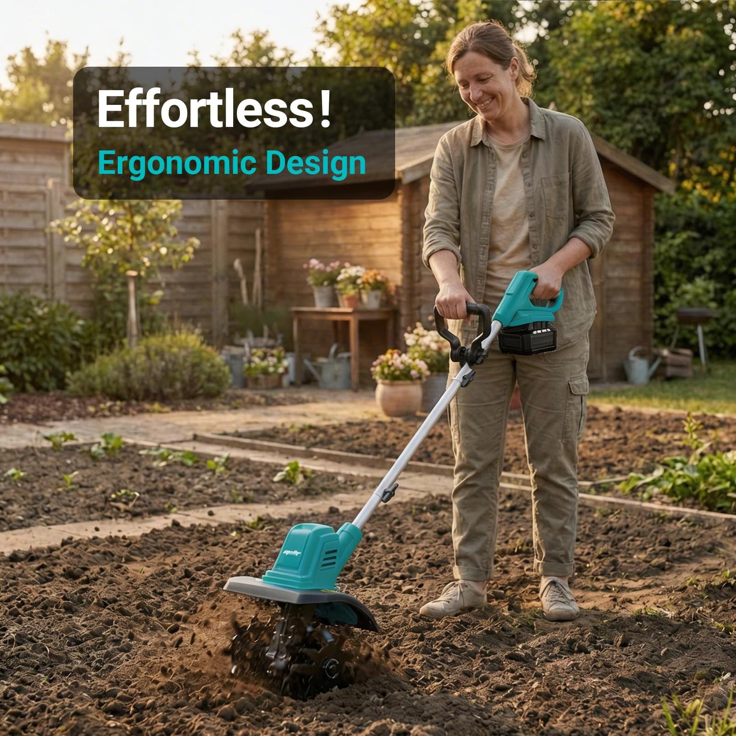 Brushless Cordless Tiller Cultivator Compatible with Makita 18V Battery (Tool Only), Electric Rototiller with 48 Steel Tines, 280RPM,10" Tilling Width,7" Depth Garden Tiller for Gardening/Soil Turning
