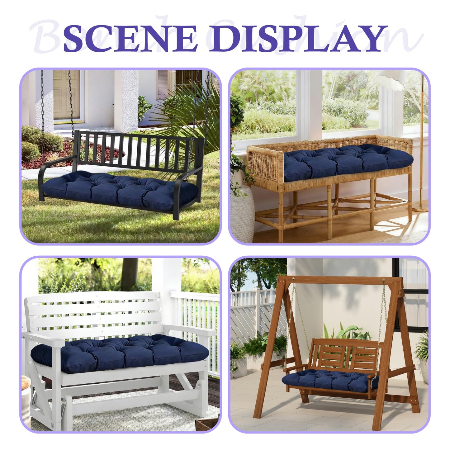 TESICA 40 x 20 Inch Indoor Outdoor Bench Cushion Waterproof Patio Furniture Cushions Garden Sofa Settee Couch Printed Swing Pads Blue Grey