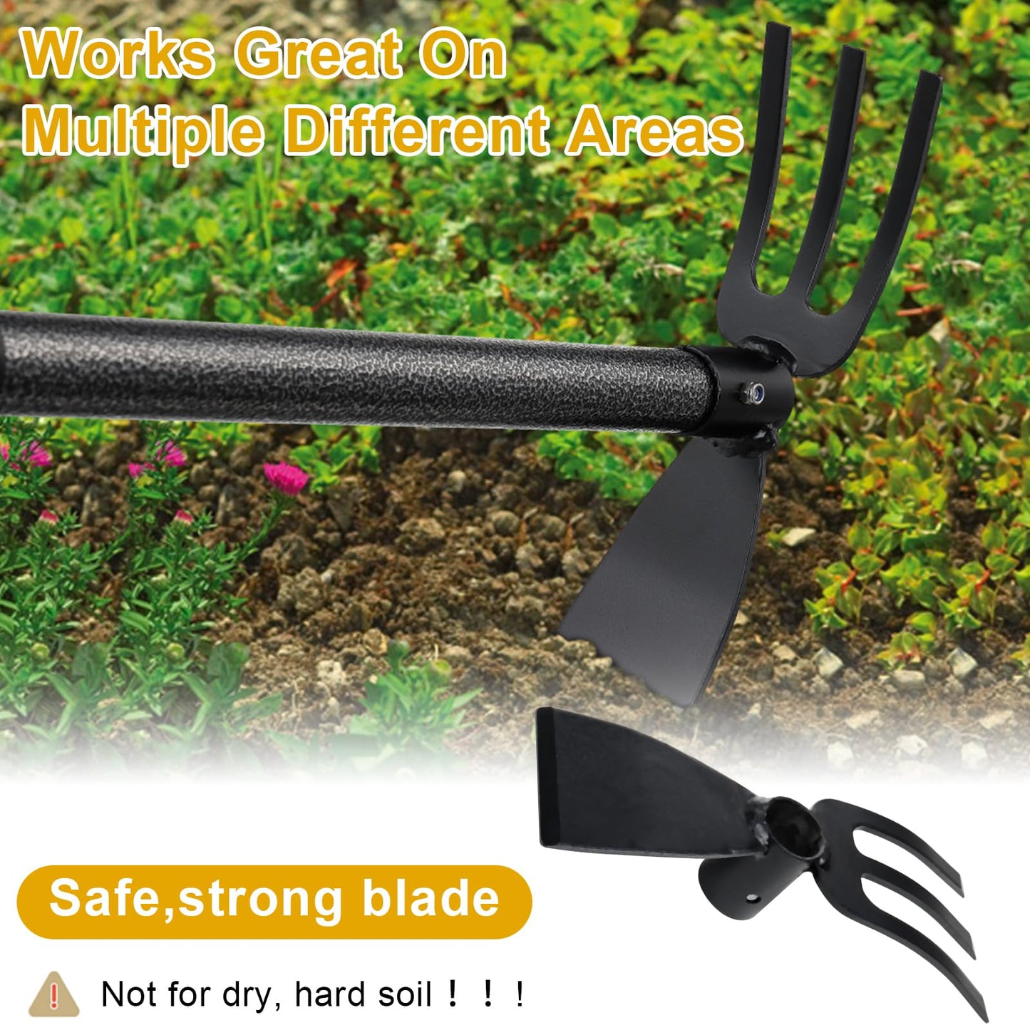 Lilyvane Garden Hoe, 2 in 1 Hand Hoe Garden Tools,45 Inch Long Handle,Garden Hoe and Cultivator for Weeding Cultivating Planting, Small Hand Rake Tiller for Flower Bed Gardening, Loosening Soil