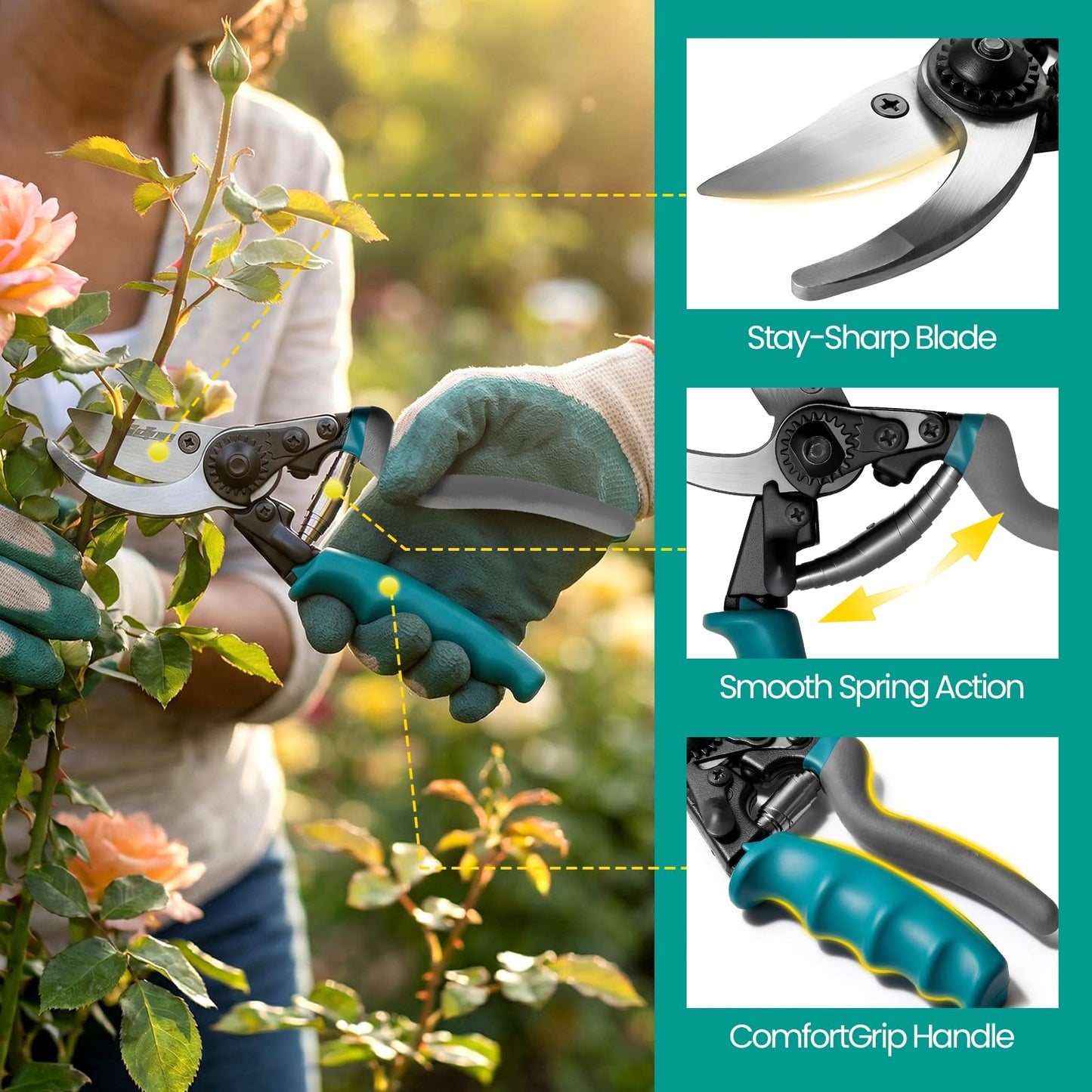 S2U Pruning Shears Heavy Duty - SK5 Carbon Steel Garden Shears for 4/5" Branches, Ergonomic Rotating Handle Tree Trimmers with Extra Blade, Spring & Safety Lock, Professional Hand Pruners & Snips