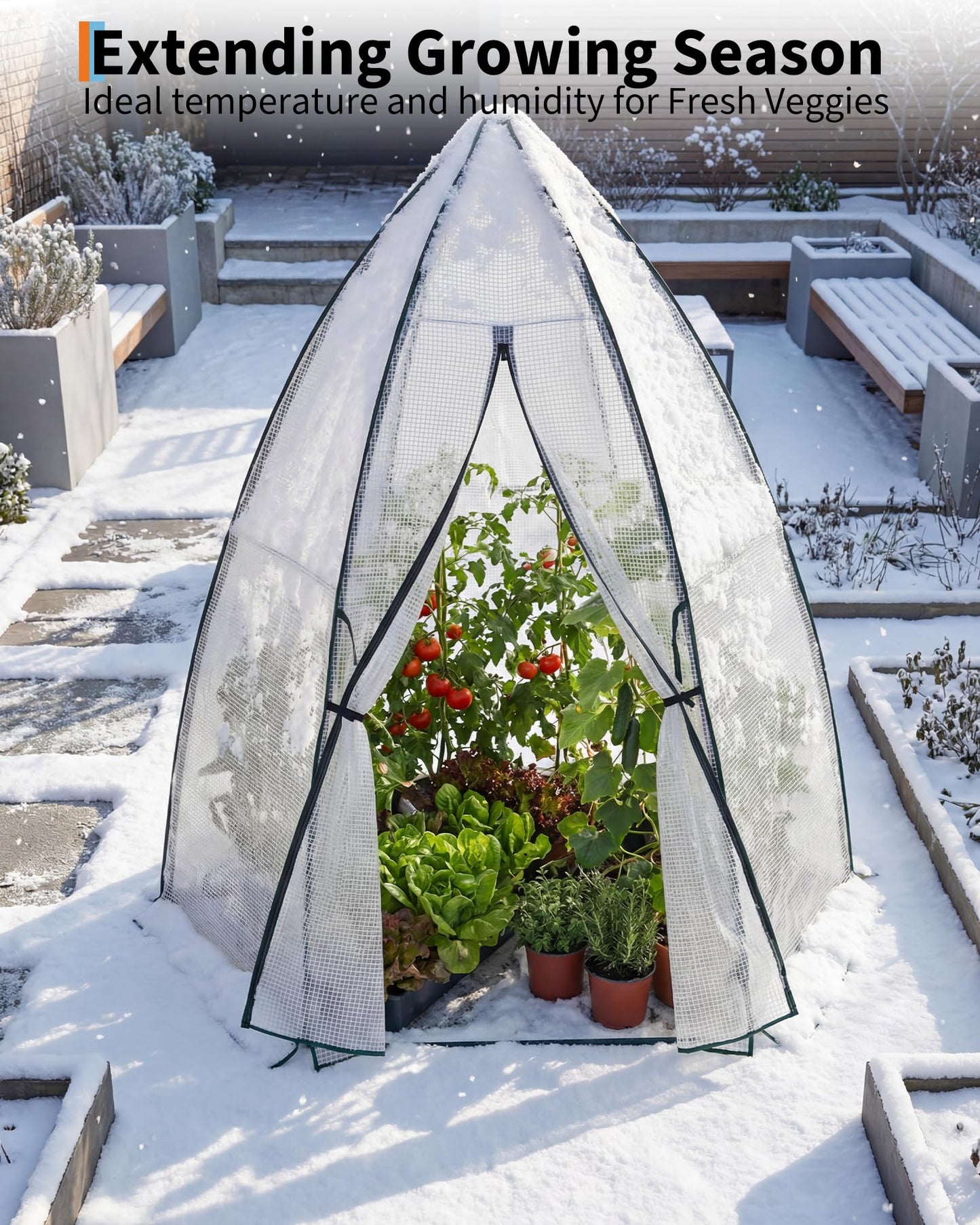 Garvee Mini Greenhouse, 54"x54"x71" Small Greenhouse for Outdoors, PE Cover with Roll-Up Zipper Door and Mesh Window, Portable Garden Greenhouse for Vegetables Flowers Herbs