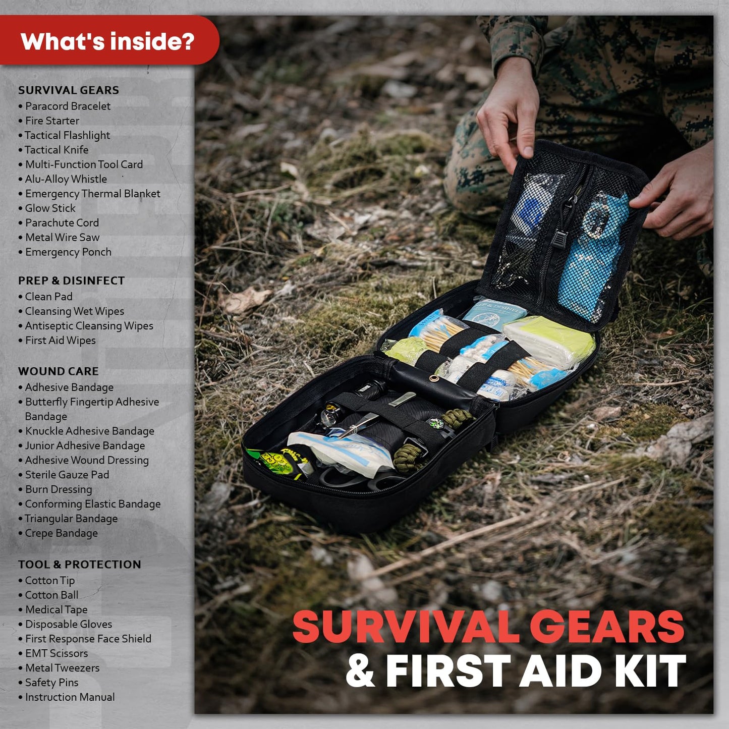 242Pcs Survival First Aid Kit Molle System IFAK Medical Kit for Camping Hiking Hunting Car&Home Emergency, Earthquake Preparedness Lightweight Tactical Kit for Outdoor Enthusiasts (Red)
