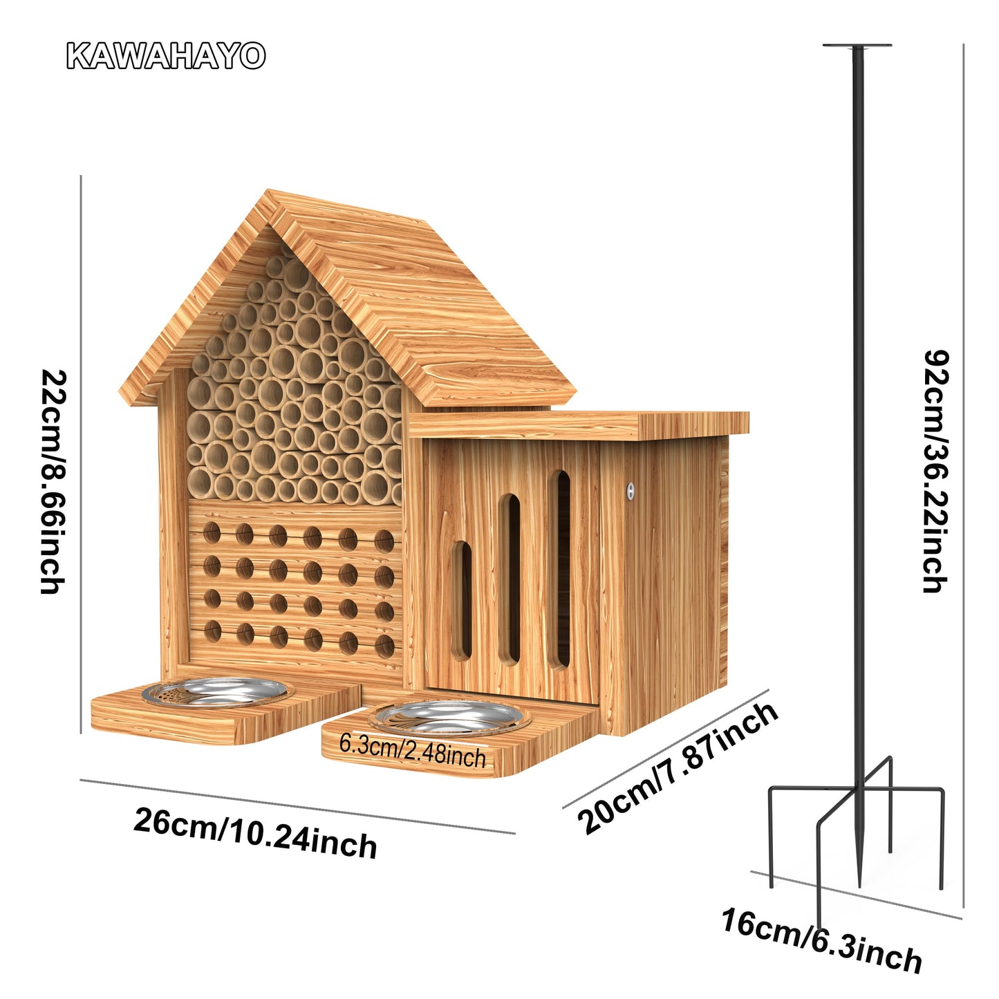 Mason Bee House Wooden Butterfly House with Feeders and Metal Stake, Insect Hotel for Garden Backyard, Natural Handmade Waterproof Bugs House, Attracts Bee, Butterfly, Ladybirds Pollinators