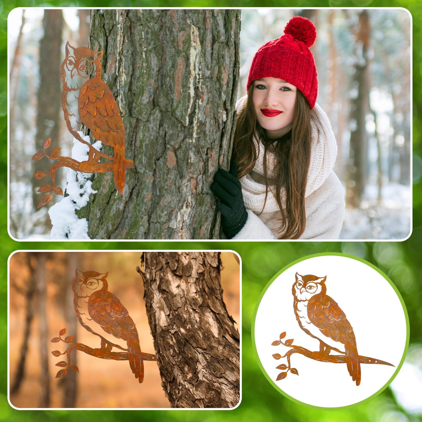 DoubleFill Rustic Copper Metal Owl Statue Outdoor Garden Decor Weather Resistant Rusty Metal Wall Art for Patio Lawn and Backyard Sculpture Gift