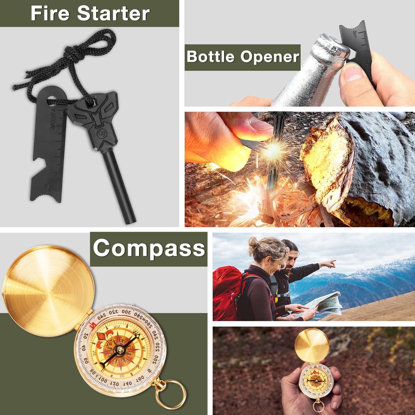 Survival Kits, Hiking and Camping Essentials, Emergency Survival Gear, Gifts for Men, Husband, Teenagers, Cool Fishing and Hunting Gadgets, Christmas and Birthday Gifts