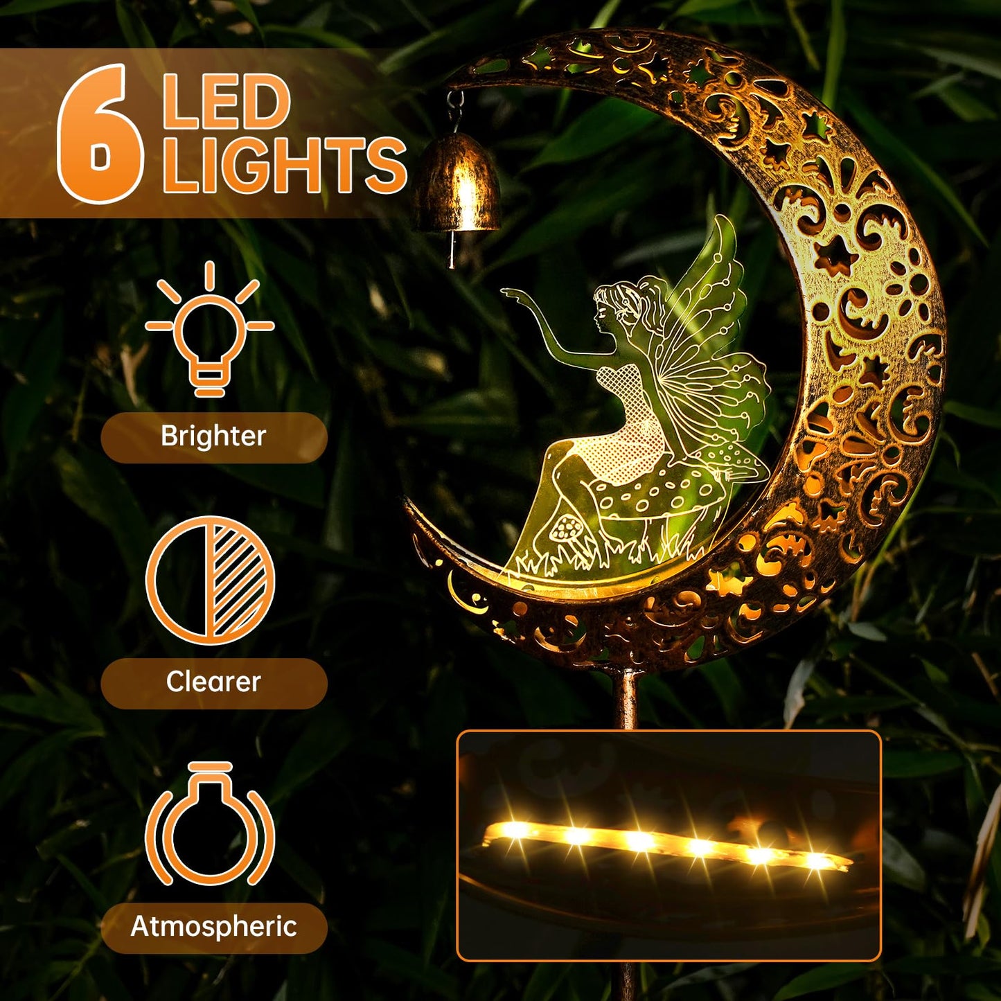 Solar Fairy Moon Figurine Light, Waterproof Garden Stakes Decor Outdoor Yard Decorations for Lawn, Patio,Yard, Pathway,Housewarming Ornament Gifts Ideas for Gardening Mom Grandma