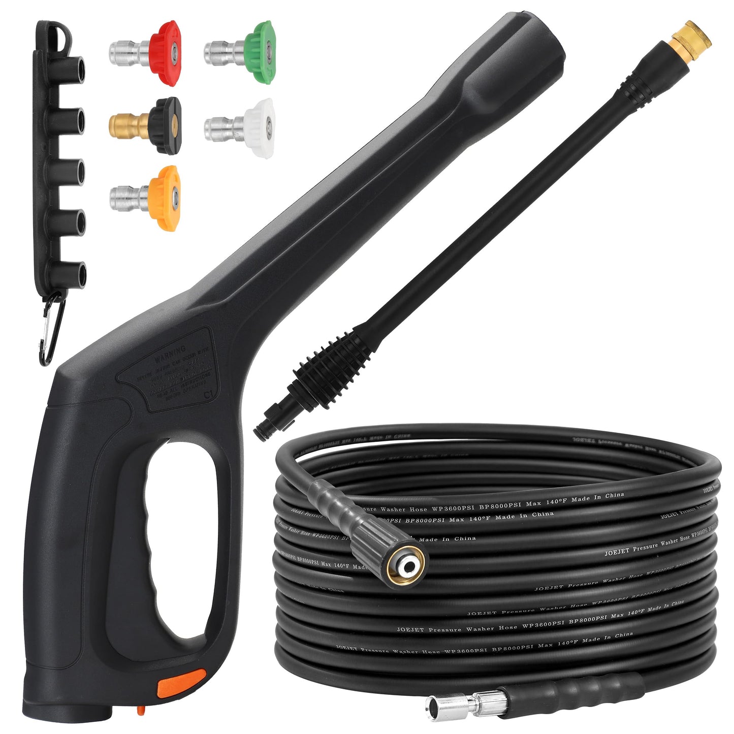 JOEJET Pressure Washer Spray Gun and Hose 32FT, Extension Wand and 5 Nozzle Tips, Compatible with Some Portland Husky Black Decker Ford Pulsar ShopForce Taskforce Powerwasher Power Washer
