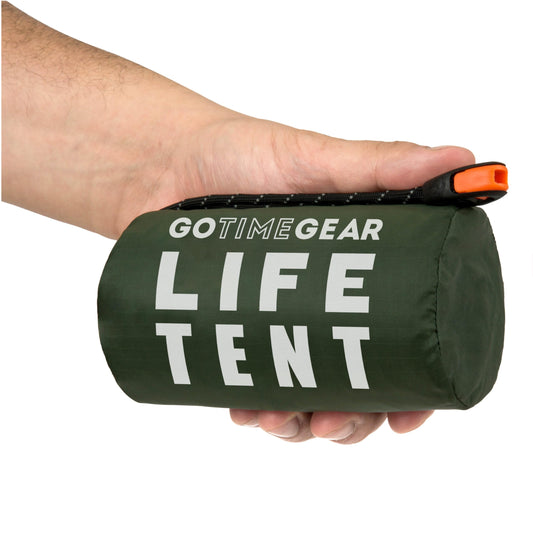 Go Time Gear Emergency Tent - Reflective Heat Shield for Survival Gear & Supplies - Waterproof & Windproof Shelter for Emergency Supplies - Ultralight Design for Go Bag - Pack of 1, Green