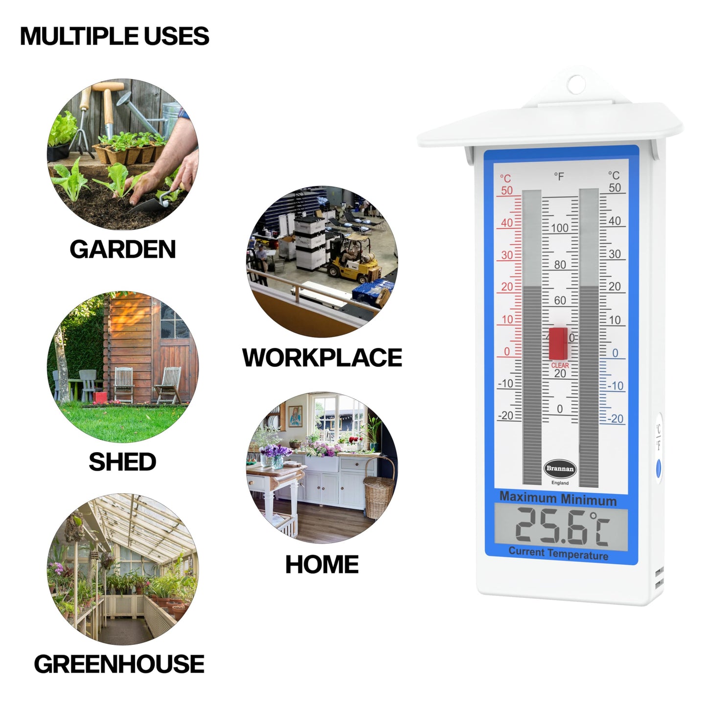 Digital Greenhouse Thermometer - Max Min Thermometer for Greenhouse or Garden, Maximum and Minimum Temperatures, Indoor Outdoor Accessory