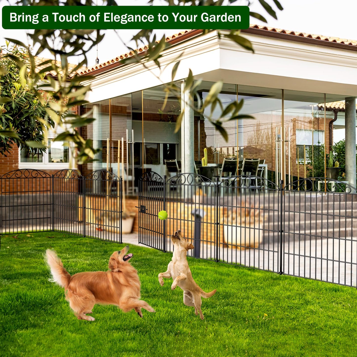 Garden Fence 12 Panel with Gate - 30in H x 23.6ft L, No Dig Rustproof Metal Tall Animal Barrier for Dogs Rabbits, Decorative Outdoor Border for Yard, Patio, and Flower Beds