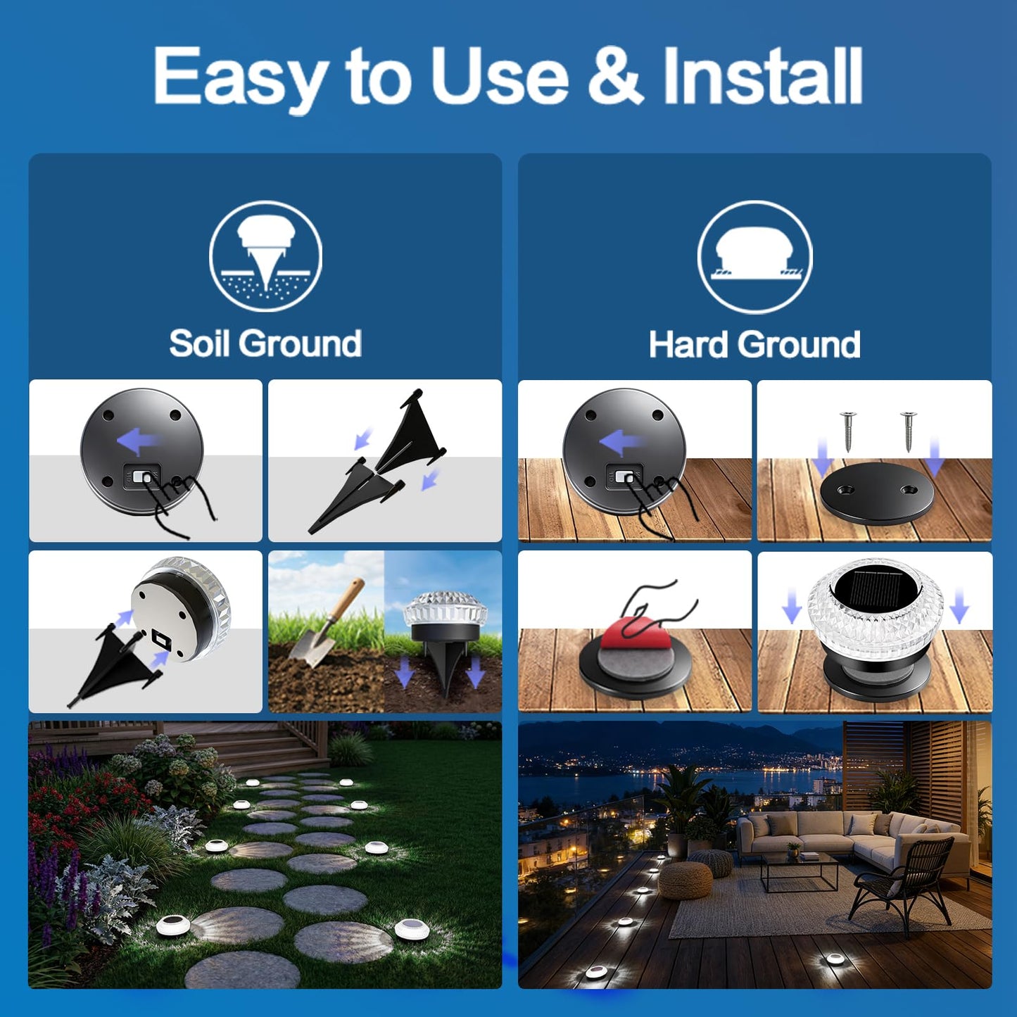 Gahomlumy Solar Ground Lights Outdoor, 8 Pack Solar Powered Pathway Lights IP67 Waterproof Anti Glare Diamond Solar Garden Lights Landscape Lighting for Patio Yard Deck Walkway, Cold White