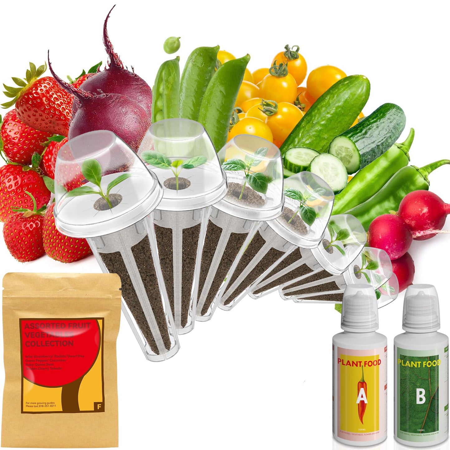 inbloom Fruit Seed Pod Kit for AeroGarden, Ahopegarden, GARDENCUBE, MUFGA, iDoo Hydroponics Growing System, 7-Pods (350+ Seeds Include Strawberry, Tomato, Cucumber, Pea, Ruby Queen Beet)