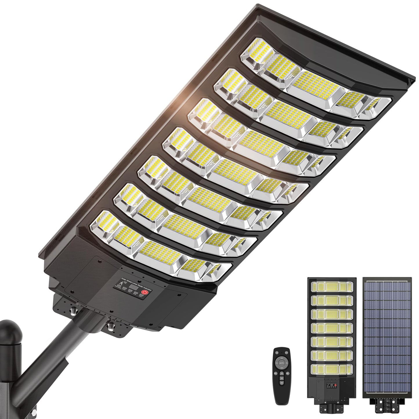 BNT 15000W Solar Street Lights Outdoor, IP67 Waterproof Commercial Solar Powered Flood Light with Motion Sensor & Remote, Dusk to Dawn Security Lighting for Yard, Farm, Parking Lot, Garage, Fence