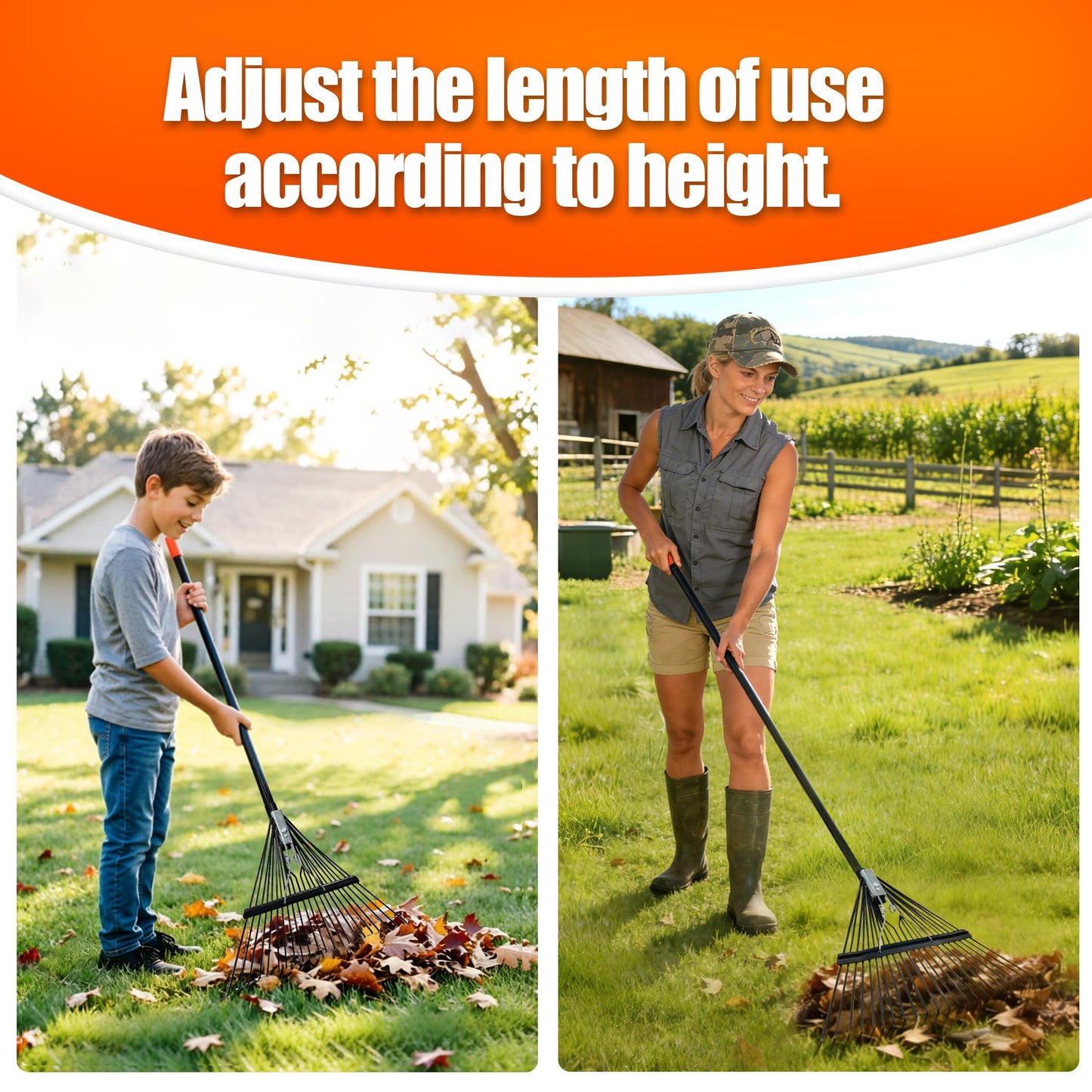 LA ZINNIA Rake for Leaves,22.8" Wide Gardening Leaf Rake for Lawns,22 Metal Tines with 33-67" Adjustable Handle Rakes for Lawns Yard Grass Flower Beds
