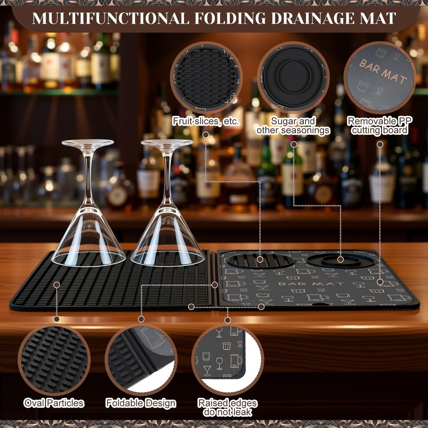 Acellegic 28 Pcs Cocktail Shaker Set and Bartender Kit with Stand, 18 x 12 Inch Folding Bar Mat with Cutting Board, 3 Tier Bar Glass Rimmer, Liquor Pour Spout Bartender Tool Gift for Home and Mixology