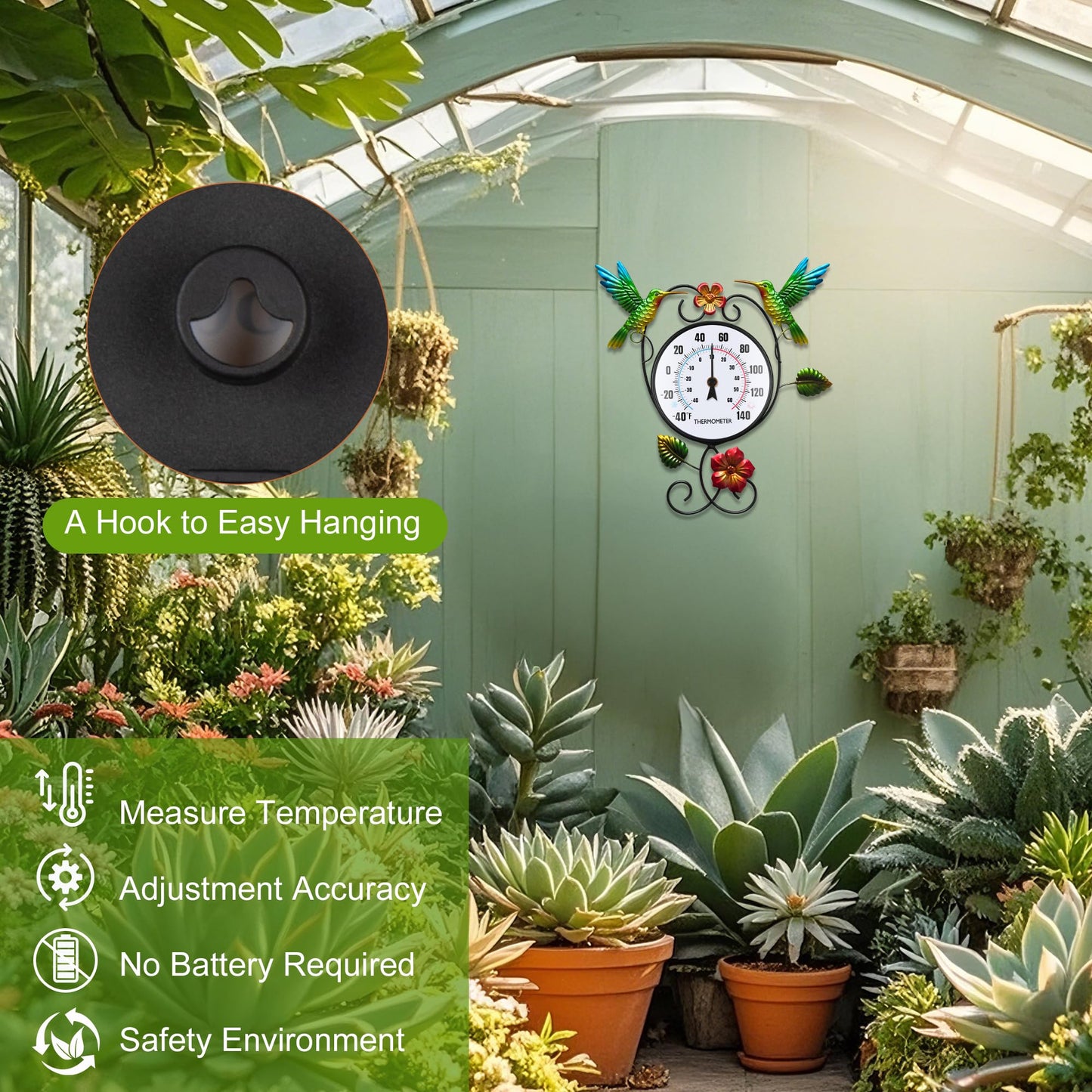 Hummingbird Outdoor Thermometer with Stake Waterproof - Hanging Wall Indoor Outside Thermometer for Patio Garden Yard Porch Room Decor, Easy to Read No Battery Required