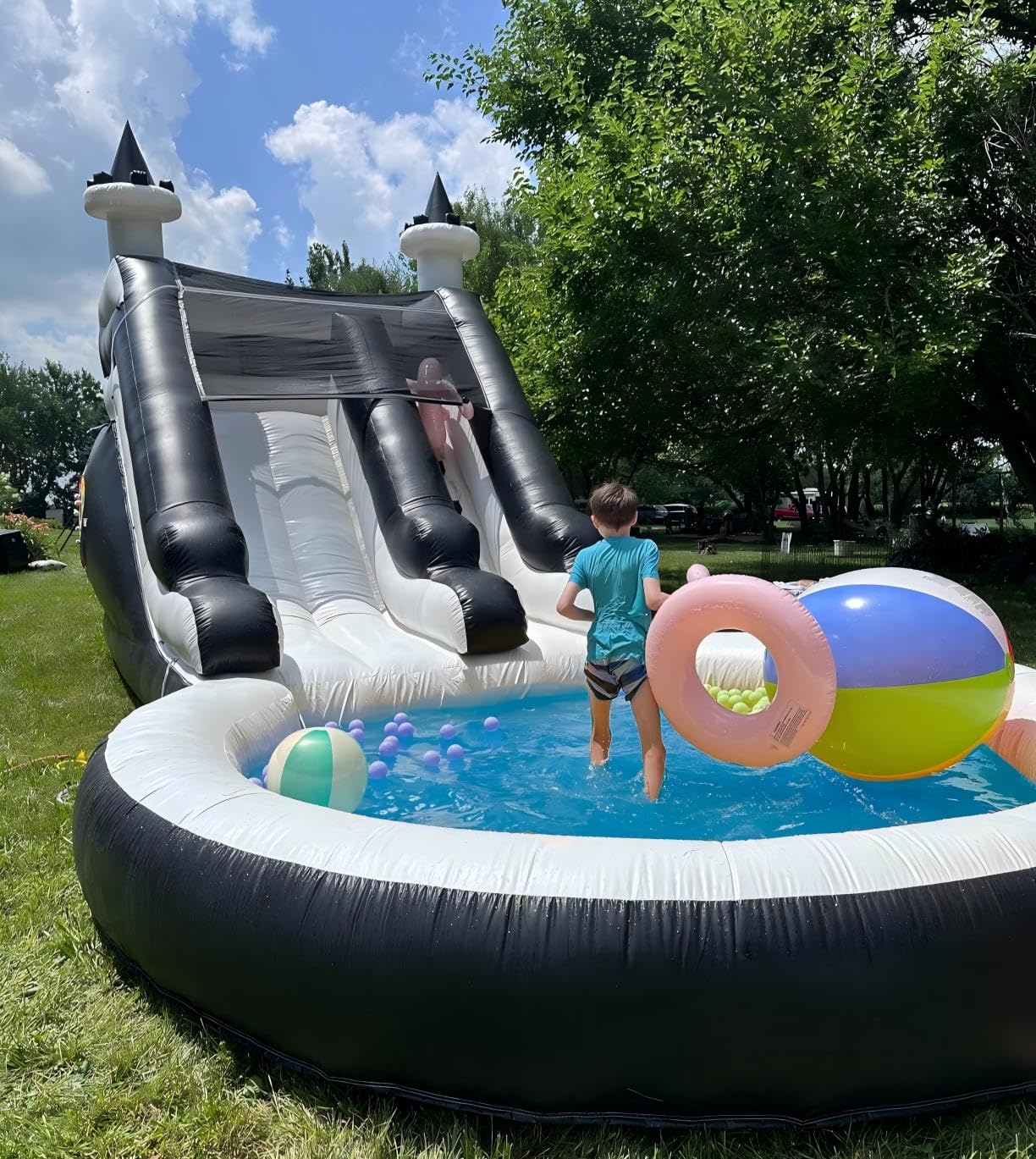 24FT(L) Inflatable Water Slide for Adults Kids【Giant Pool&Dartboard】 100% PVC Commercial Grade Water Slides with 1100W Blower, 0.45mm Heavy Duty Vinyl Blow Up Waterslide Backyard Outdoor, 24x13x13ft