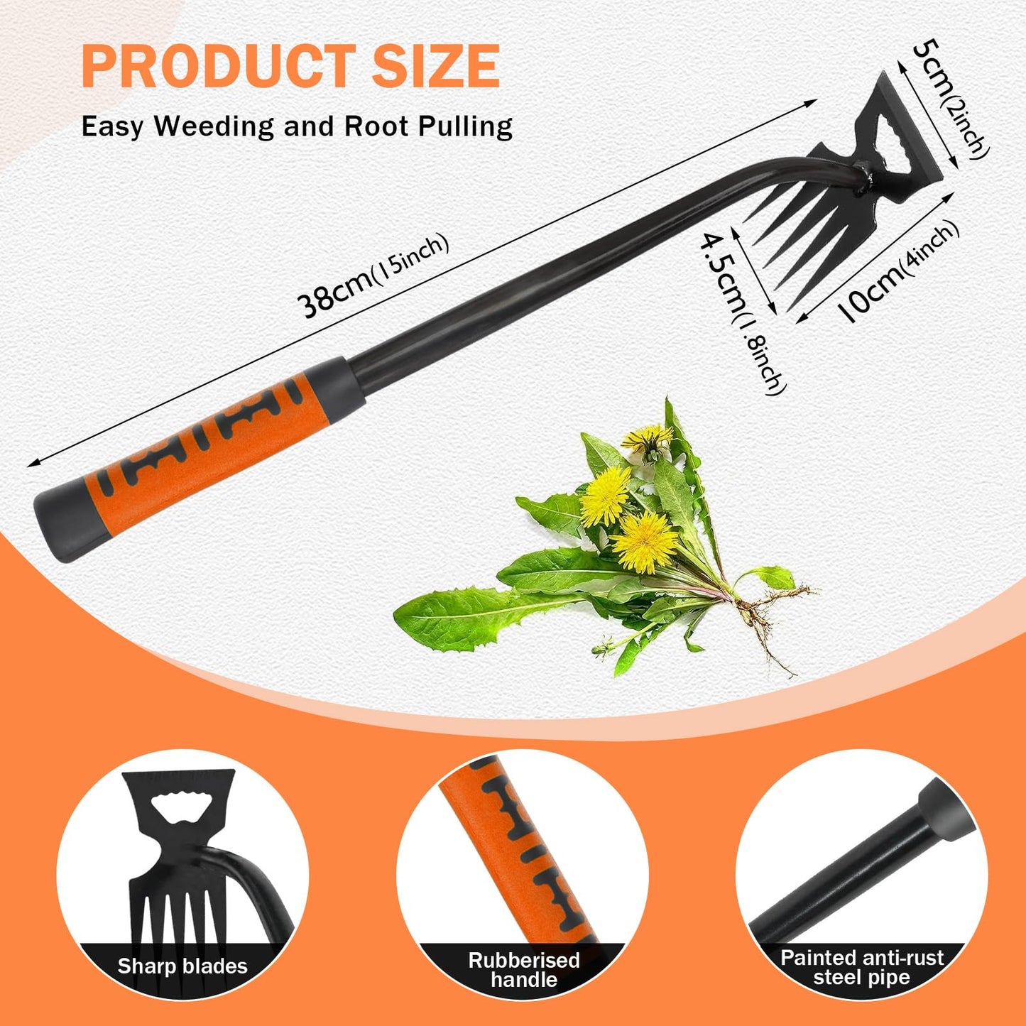 Weed Puller Tool, 2026 New Garden Weeder Tool, Hand Weeder Tool, Stainless Steel Gardening Weed Puller, 5 Teeth Dual Purpose with Rubber Handle, for Yard