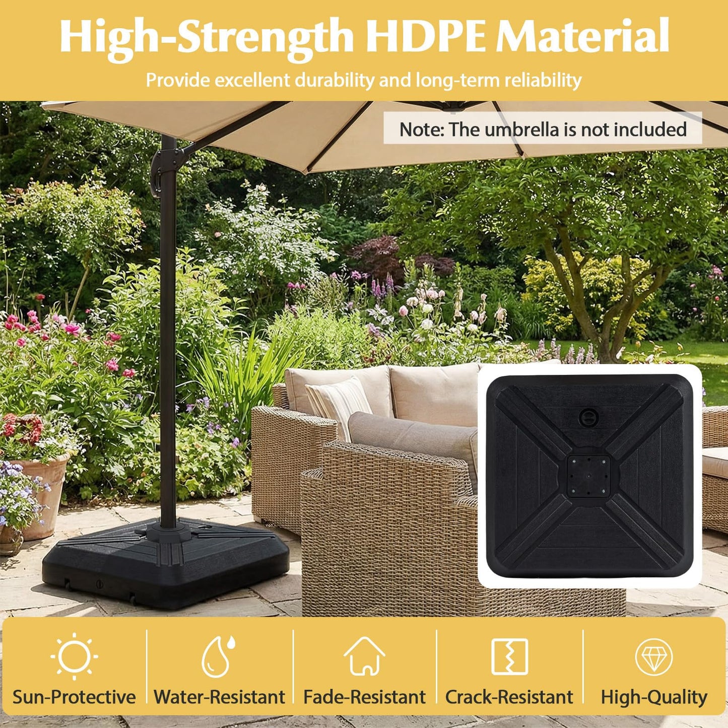 Tangkula Cantilever Umbrella Base with Wheels, 345 LBS Heavy-Duty HDPE Sand Water Filled Offset Umbrella Weighted Stand with Cross Base for Patio Backyard Poolside