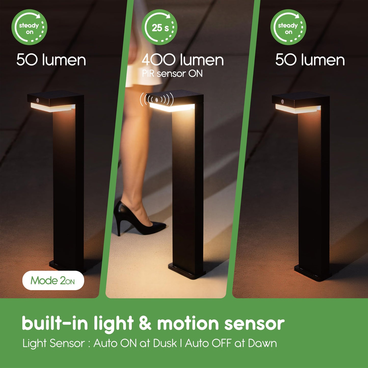 VerLuce - 20.5" Solar Pathway Lights - Walkway Solar Lights for Outside - PIR Sensor & Two Lighting Modes - Rechargeable Battery Lasts Up to 55 Hours - 3000K - IP44 Weather Resistant - 2 Pack
