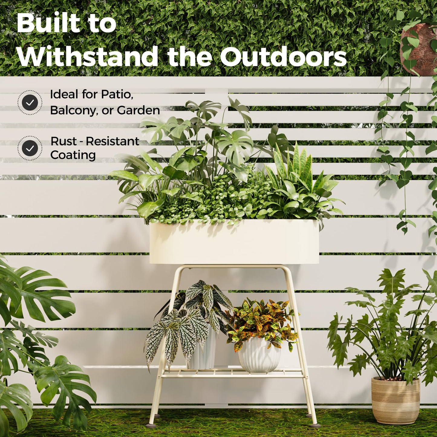 Bamworld Plant Stand Outdoor Large Plant Shelf Indoor for Tall Plants Table Metal 2 Tier Plant Bench Display Stand for Living Room Balcony Patio Decor White