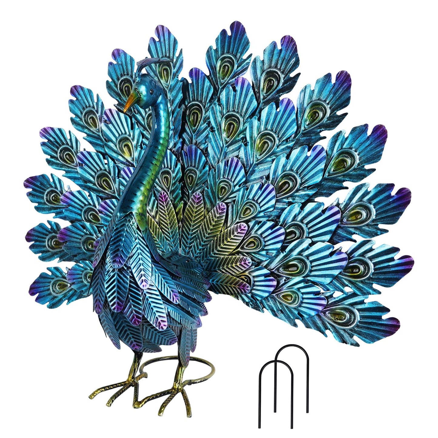 YEAHOME Garden Decor Outdoor Statues, 22.4" Large Metal Peacock Standing Yard Art, Blue Green Bird Lawn Sculptures Garden Decor for Outside Patio Porch Backyard