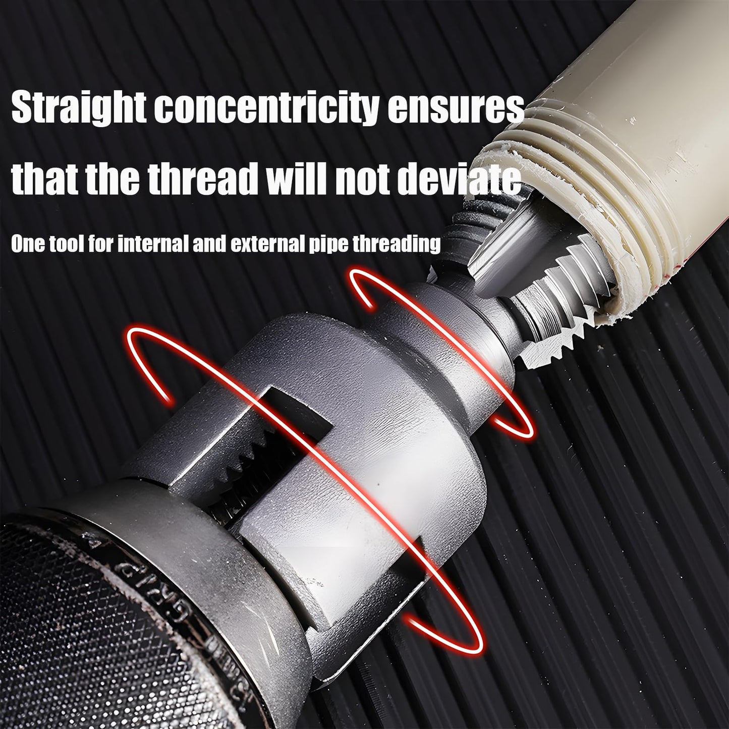 2025 New Dual-Function Pipe Thread Cutting Tool, Integrated Internal & External Pipe Threading Tool, Electric Drill Compatible PVC Pipe Threader Kit, 1/2" 、3/4" Dies, for Home Repair (1/2" + 3/4")