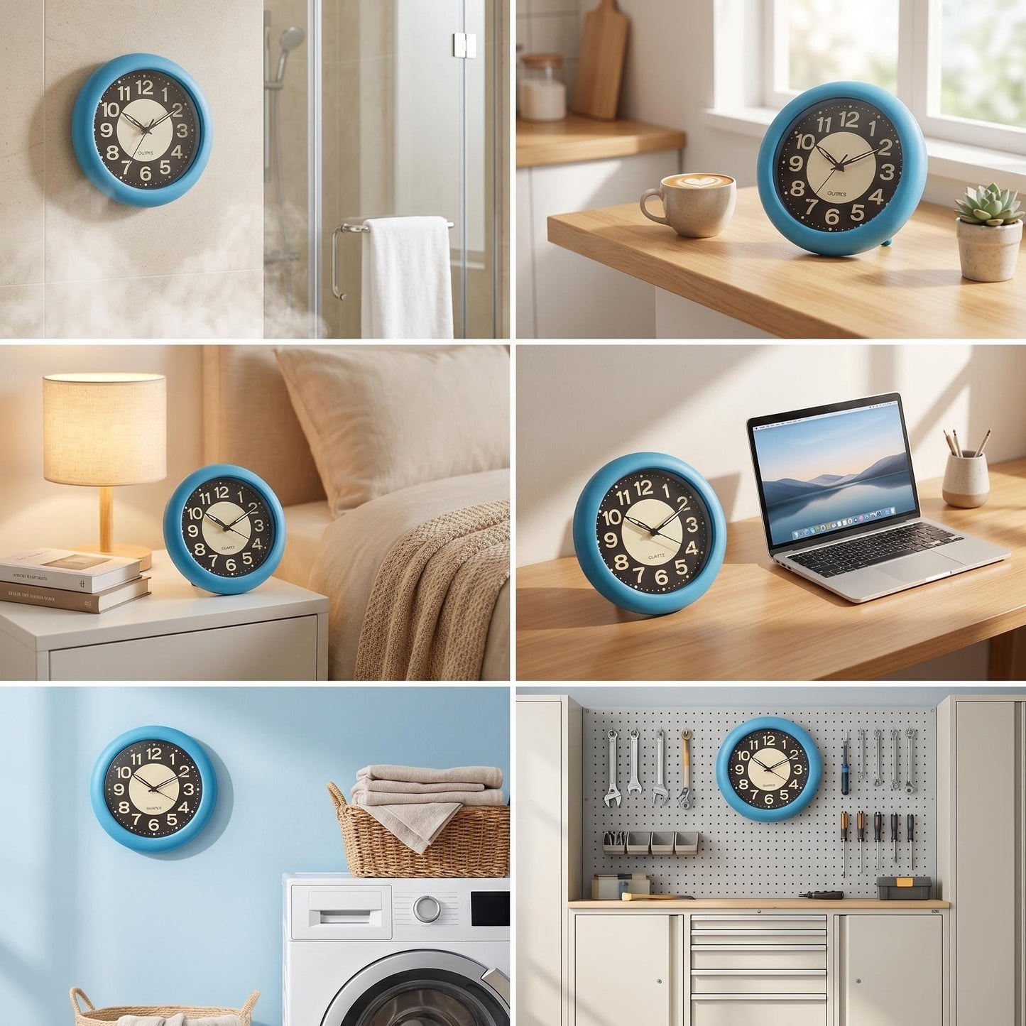 LXSZRPH Bathroom Clock Waterproof for Water Spray, Shower Clocks Analog, Large Screen, Non Ticking Silent, Luminous, Table Stand, Wall Mounted Clock for Home, Office, Pool, Spa, Restaurant (Blue)