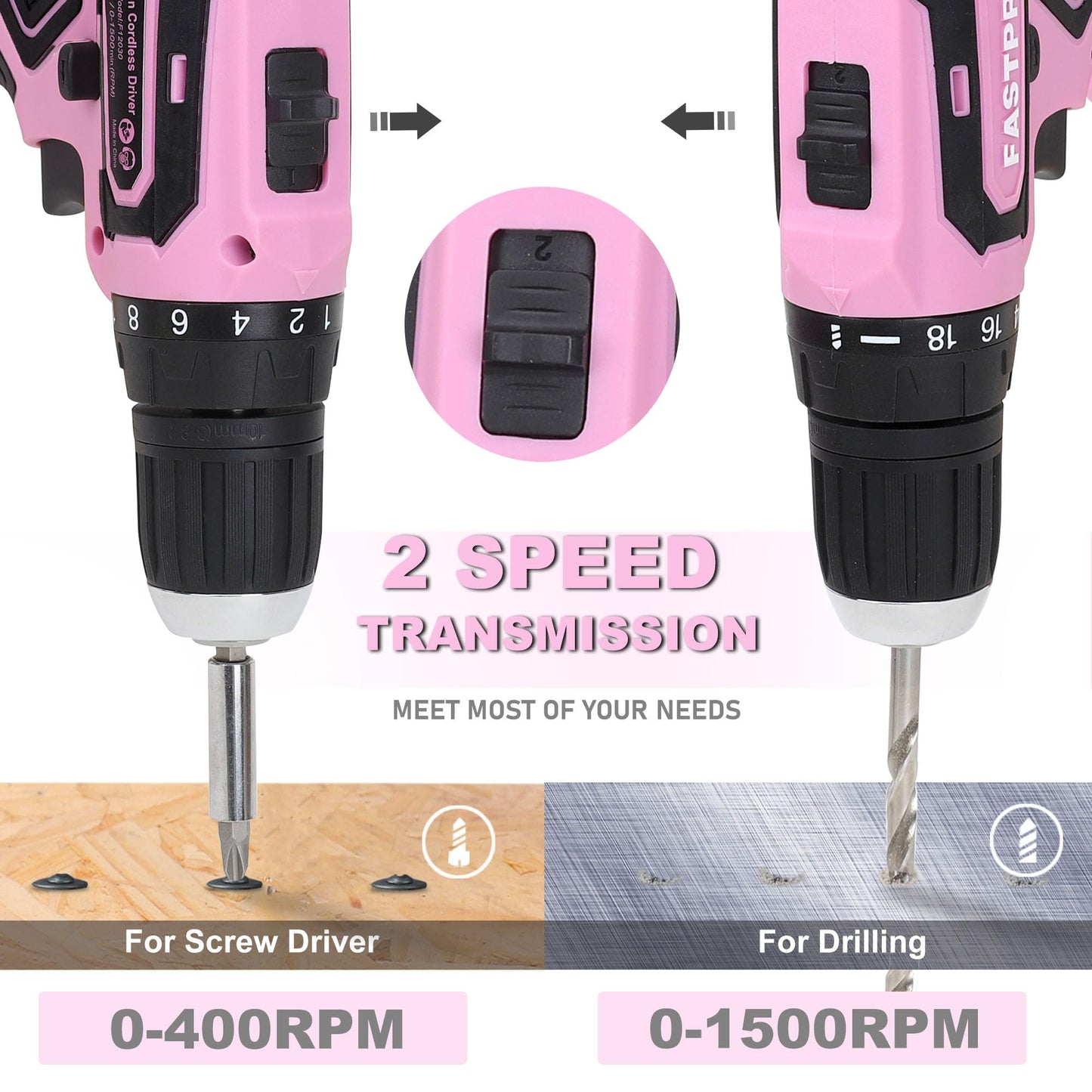 FASTPRO 160-Piece Pink Tool Set with 12V Cordless Drill Driver, Lady's Home Repairing Tool Kit with Drill in Storage Case, For DIY, Home Maintenance