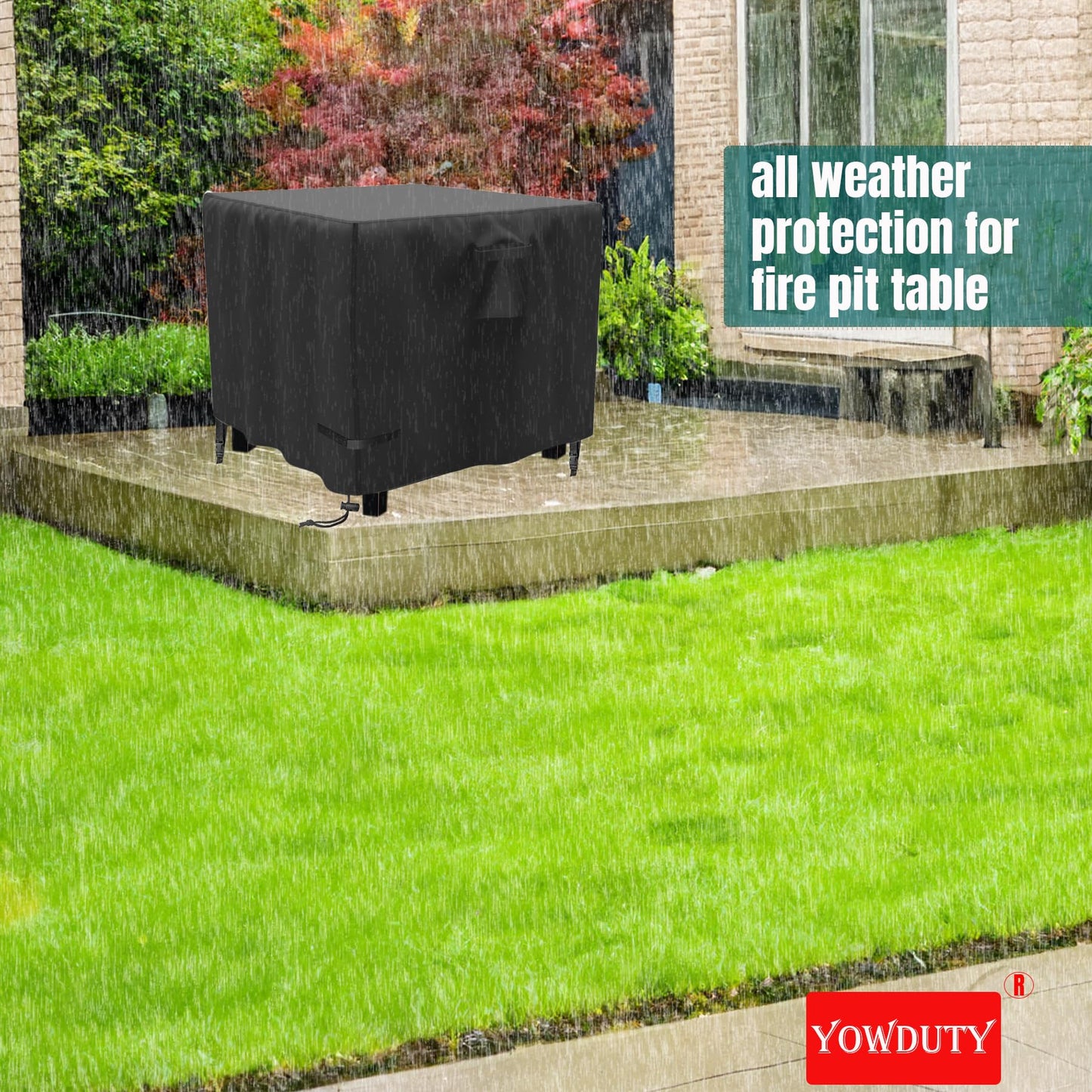 YOWDUTY Propane Fire Pit Cover Square 32 Inch, Waterproof Heavy Duty 600D Gas Fire Pit Table Cover 32 x 32 x 25 Inch, Fit 28/29/30/31/32 Inch Firepit Table, All-weather Protection For Patio