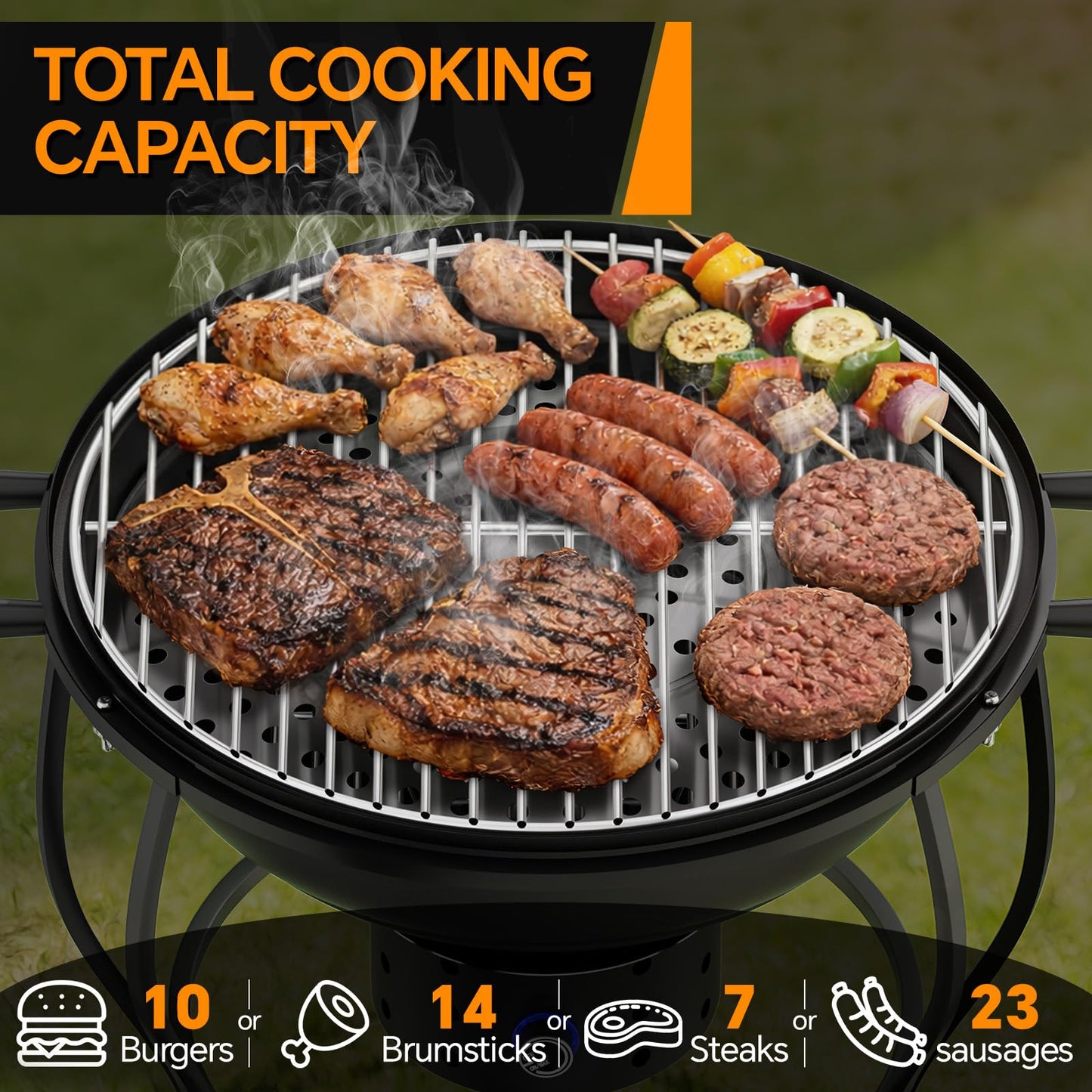 Portable Charcoal Grill with Fan-Assisted Airflow, 17-Inch Small Kettle BBQ Grill, Built-In Thermometer, Lift-Out Charcoal Tray for Camping, Tailgating, Patio, Backyard