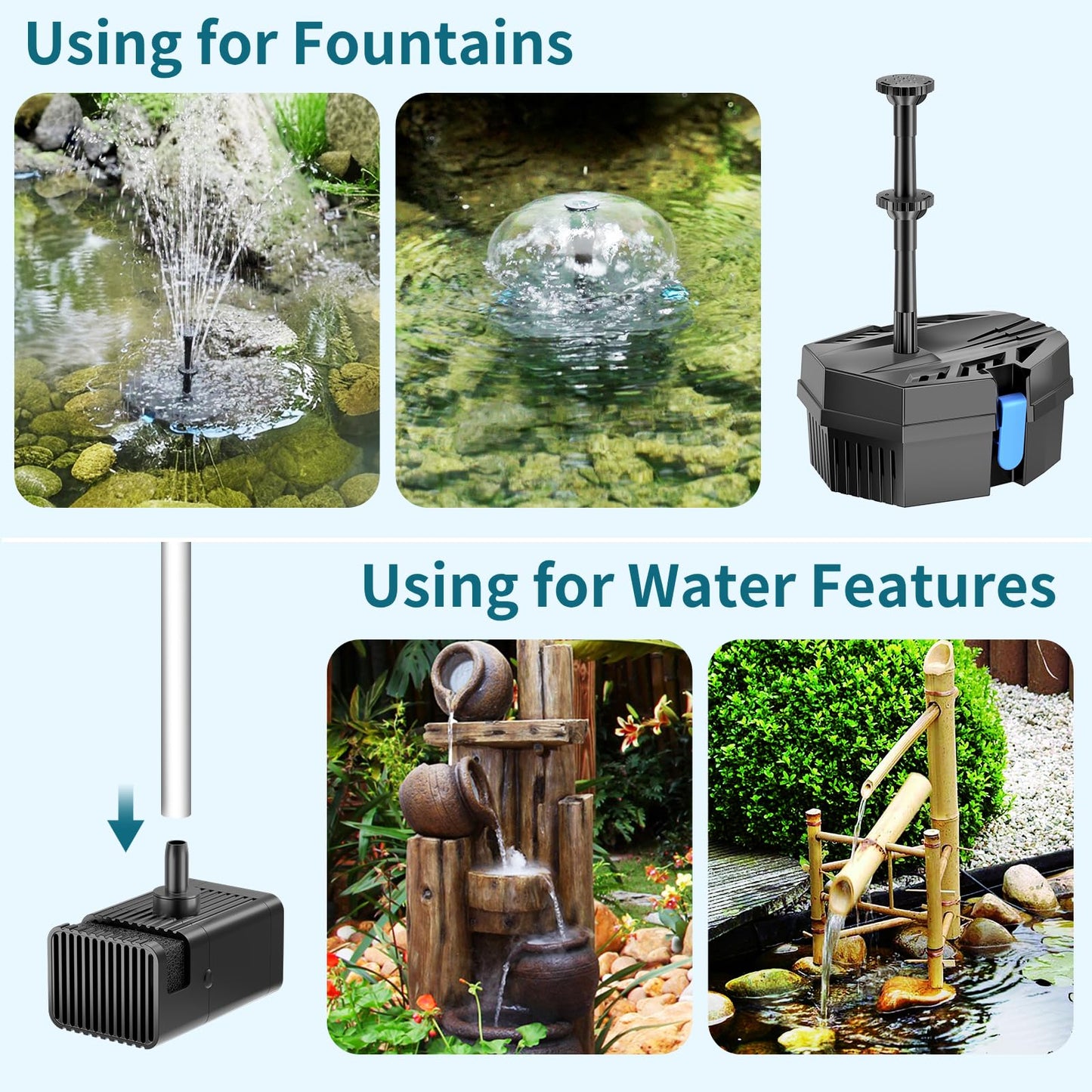 POPOSOAP 8W Solar Pond Filter Built-in 3600mAh Battery Backup, Solar Pond Filter with Water Pump, Solar Water Fountain Pump for Ponds Fish Tank Bird Bath Waterfall Garden DIY Water Feature P3081D