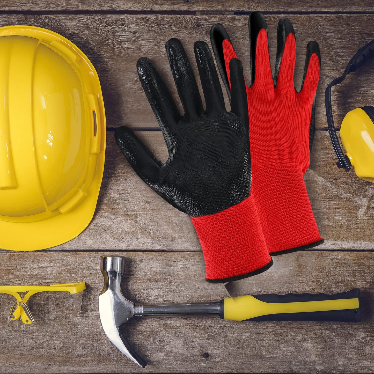 Potchen 36 Pairs Work Gloves for Men Safety Work Bulk Gardening Construction Gloves with Grip Nitrile Coated for Women(Red and Black)