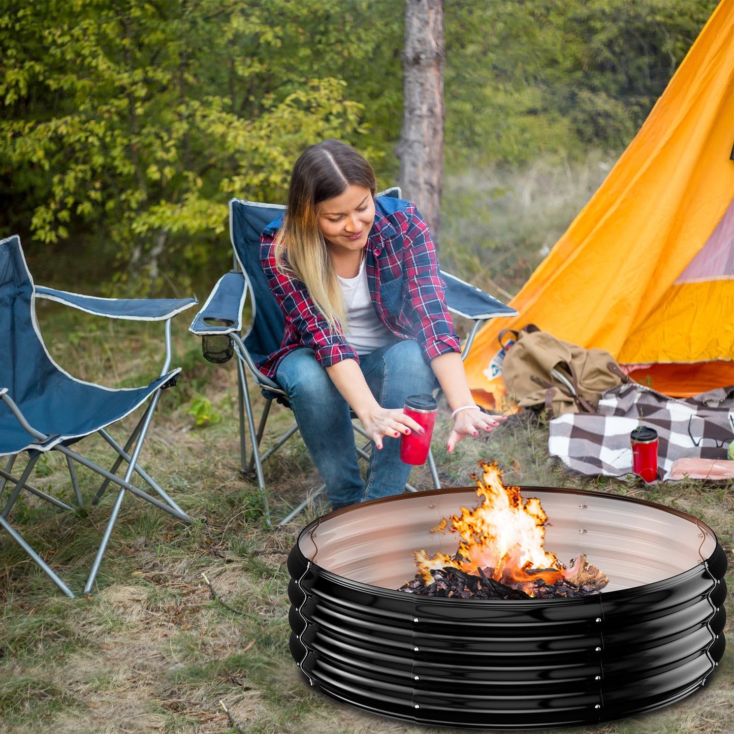 48 Inch Large Outdoor Fire Pit Ring,Heavy Duty High Heat Resistant Wood Burning Firepit for Outside,12" Tall,Galvanized Steel Outdoor Fireplace & Fire Pits Bowl for Backyard Bonfire, Patio,Camping