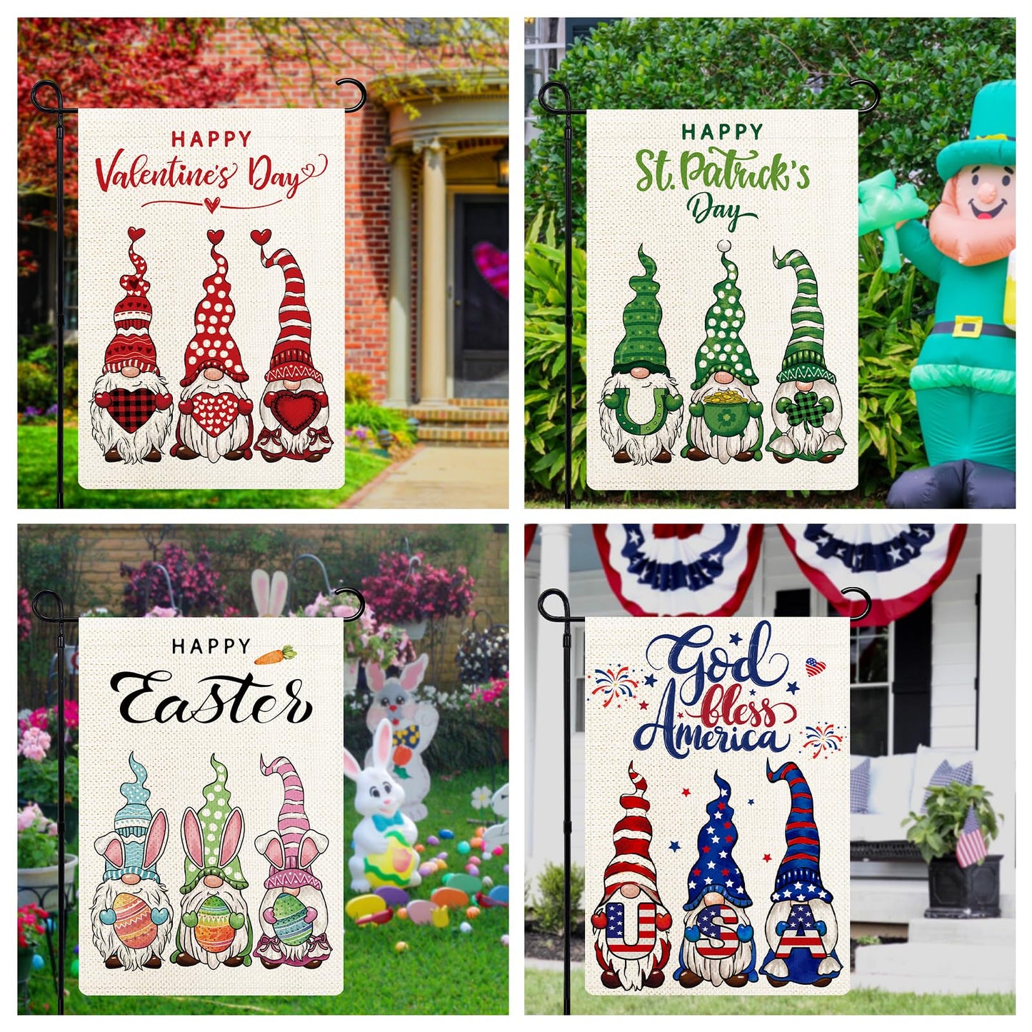 YOVOYOA Gnomes Seasonal Garden Flags Set of 12, All Seasons and Holidays, Burlap, 12x18 inch, Double Sided, Fade Resistant, Outdoor Decor