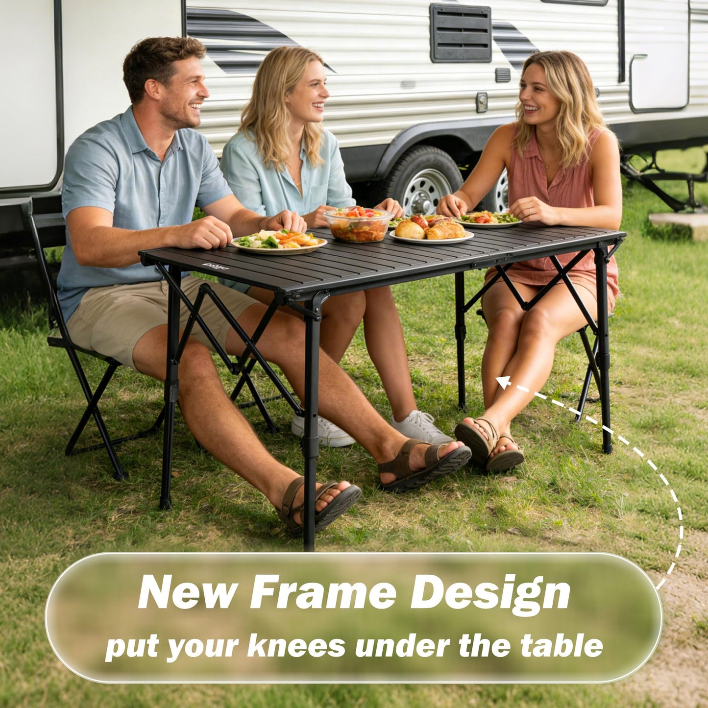 ARURU 50" Large Folding Camping Table with Adjustable Hight Legs for 2-6 People - Heavy Duty Foldable Camp Table with Roll-Up Aluminum Picnic Table, Portable Outdoor Table for Cooking,Beach,BBQ,Party
