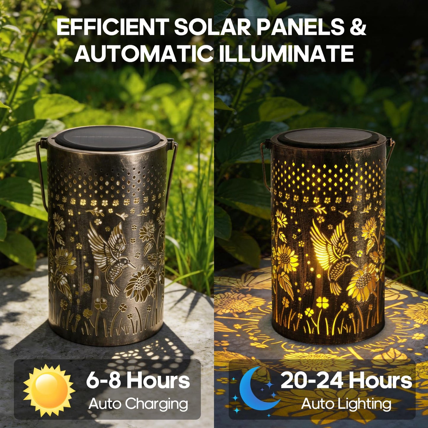 Solar Lanterns Outdoor Waterproof Mother’s Day Gifts Hummingbird Sunflower Garden Decor, Best Gifts for Mom Women Grandma, Hanging Metal Lantern Lights for Patio, Pathway, Yard, Landscape, Lawn